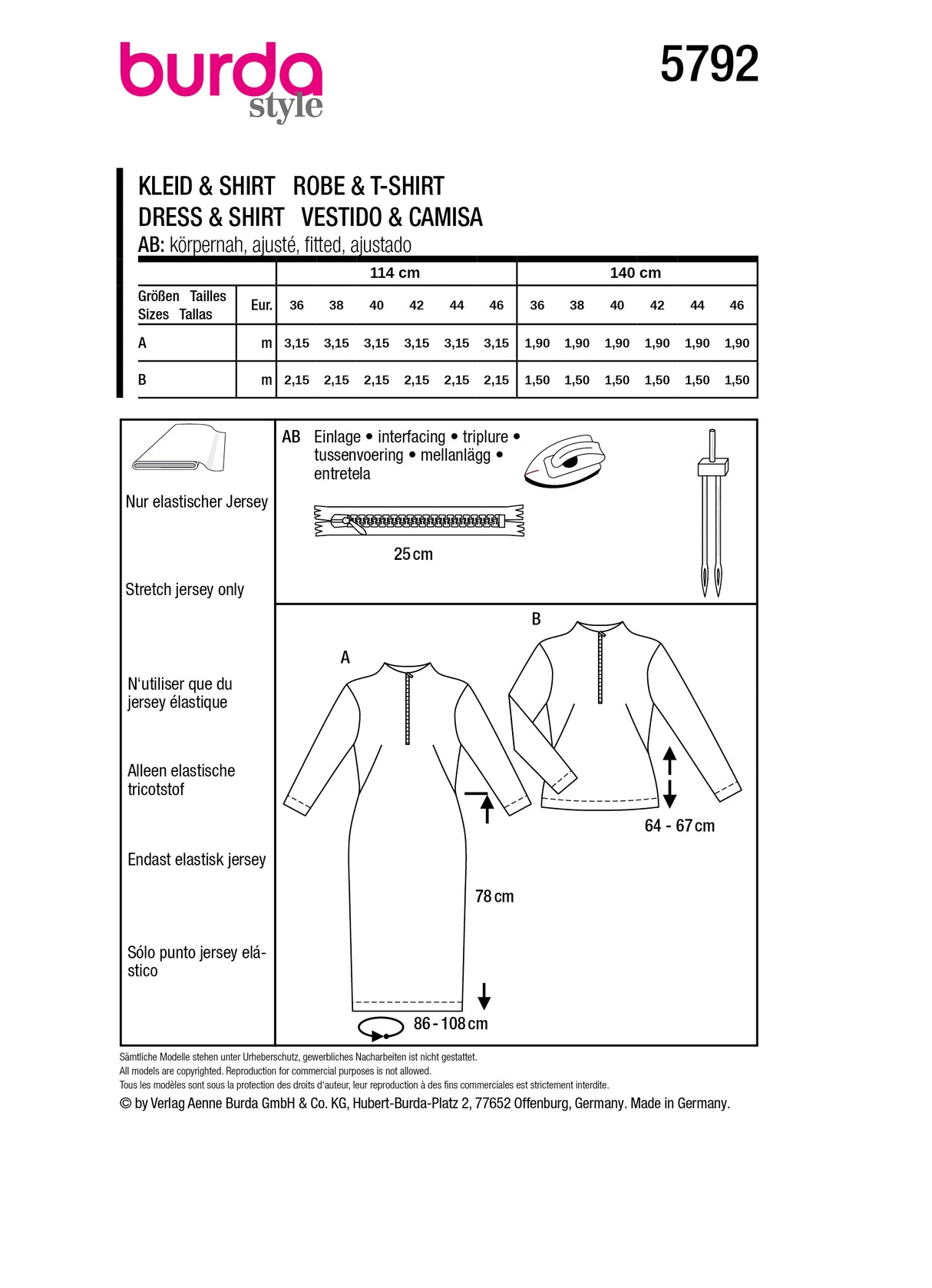 Patron Burda n°5792 - Robe et T-shirt Féminins