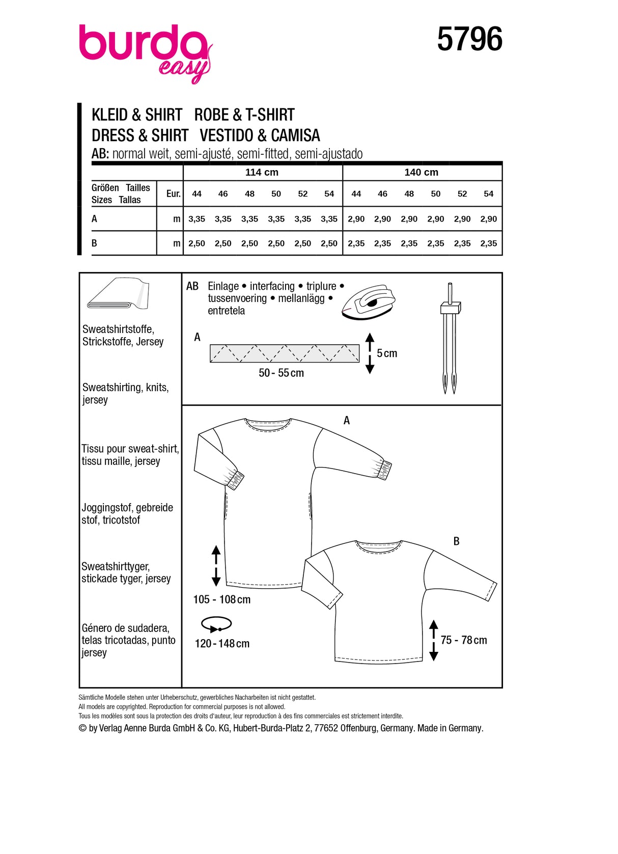 Patron Burda n°5796 - Robe et T-shirt