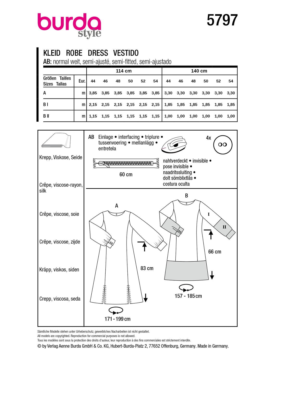 Patron Burda n°5797 - Robe Féminine
