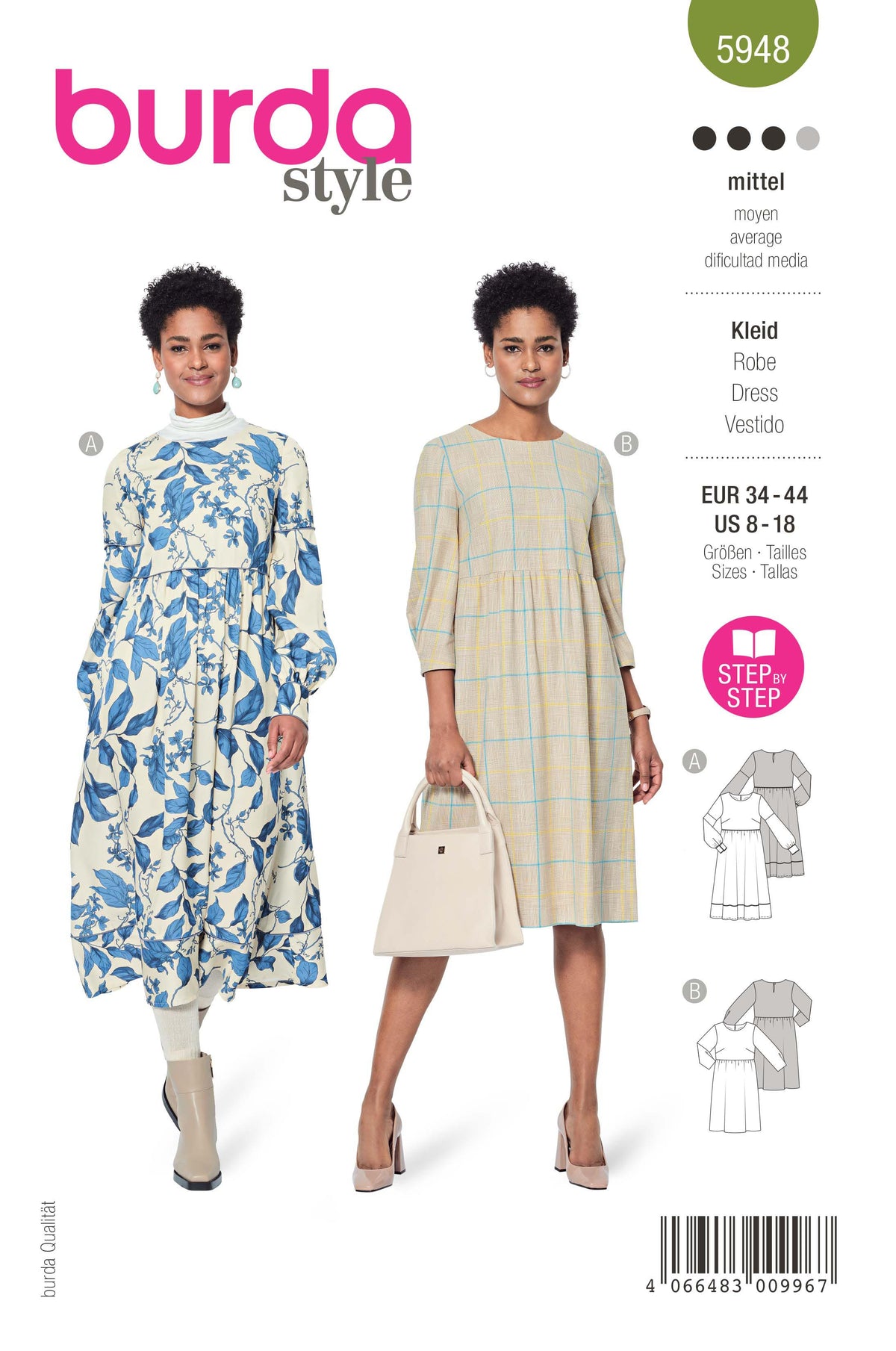 Patron Burda n°5948 - Robe taille haute et encolure ronde