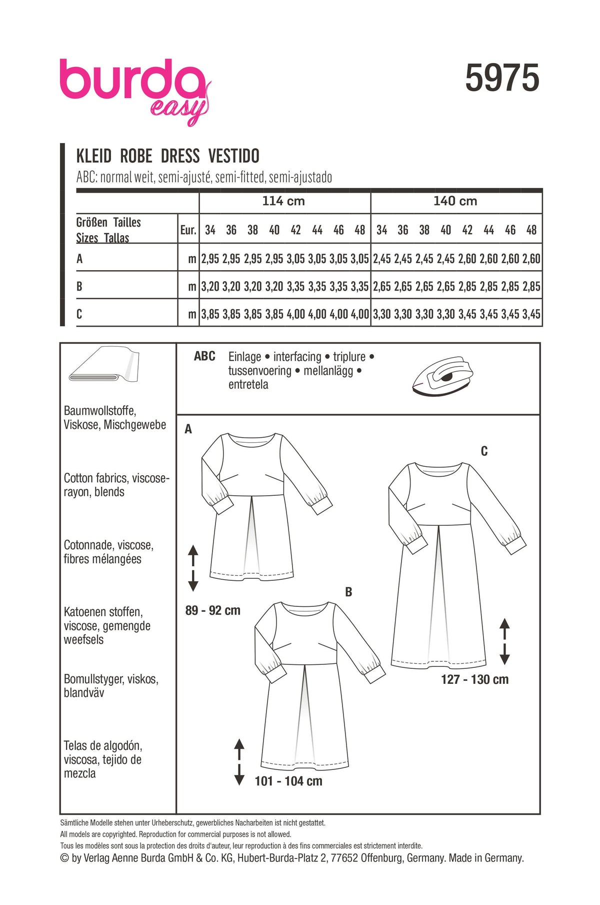 Patron Burda n°5975 – Robe
