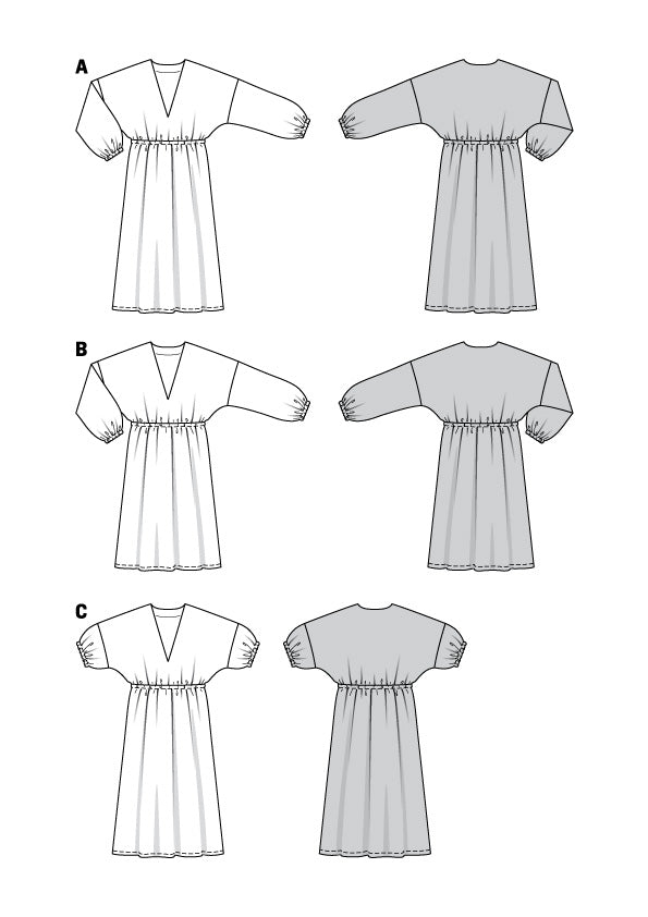 Patron Burda n°6007 – Robe col V élastique à la taille