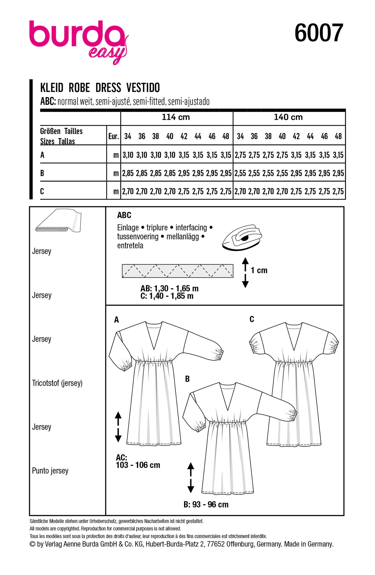 Patron Burda n°6007 – Robe col V élastique à la taille