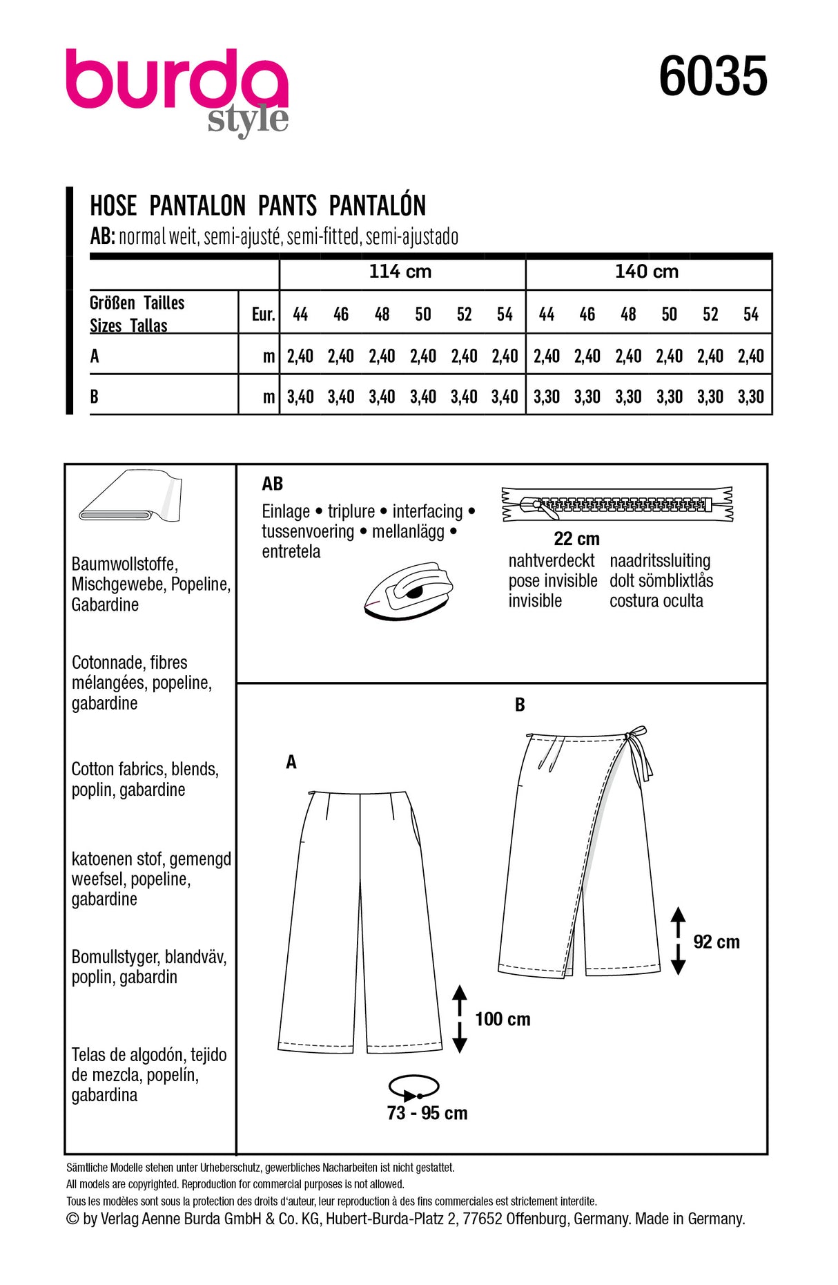 Patron Burda n°6035 – Pantalon et jupe-culotte avec pan de surjupe