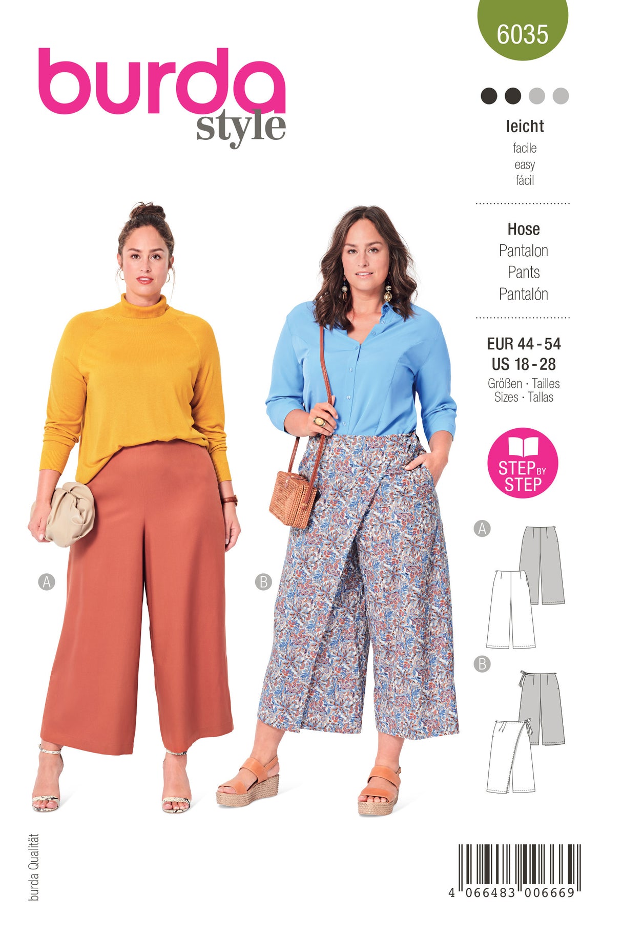 Patron Burda n°6035 – Pantalon et jupe-culotte avec pan de surjupe