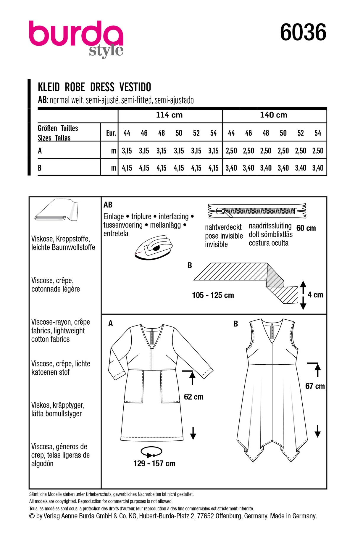 Patron Burda n°6036 – Robe avec variations
