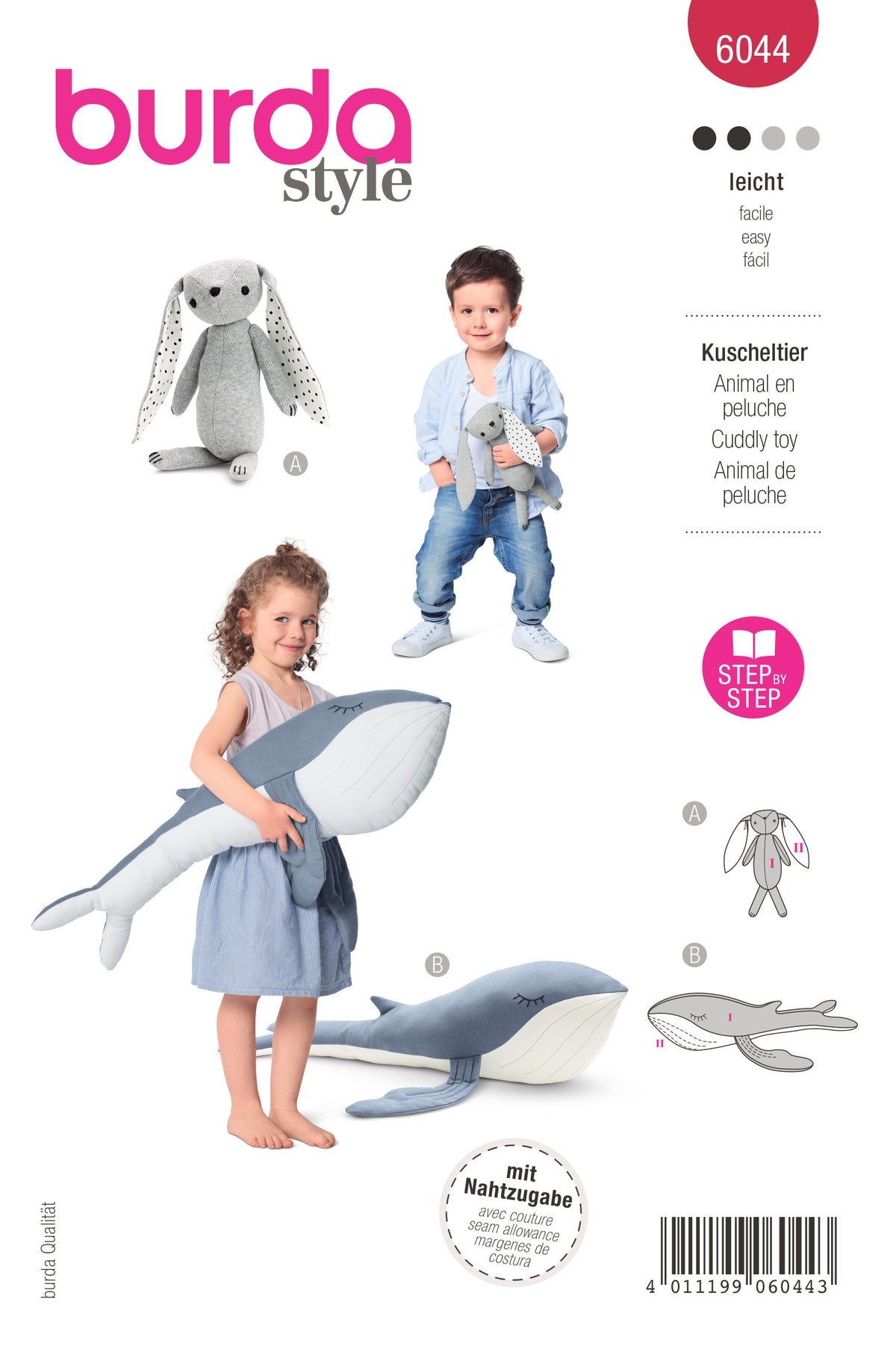 Patron Burda n°6044 – Peluches lapin et baleine