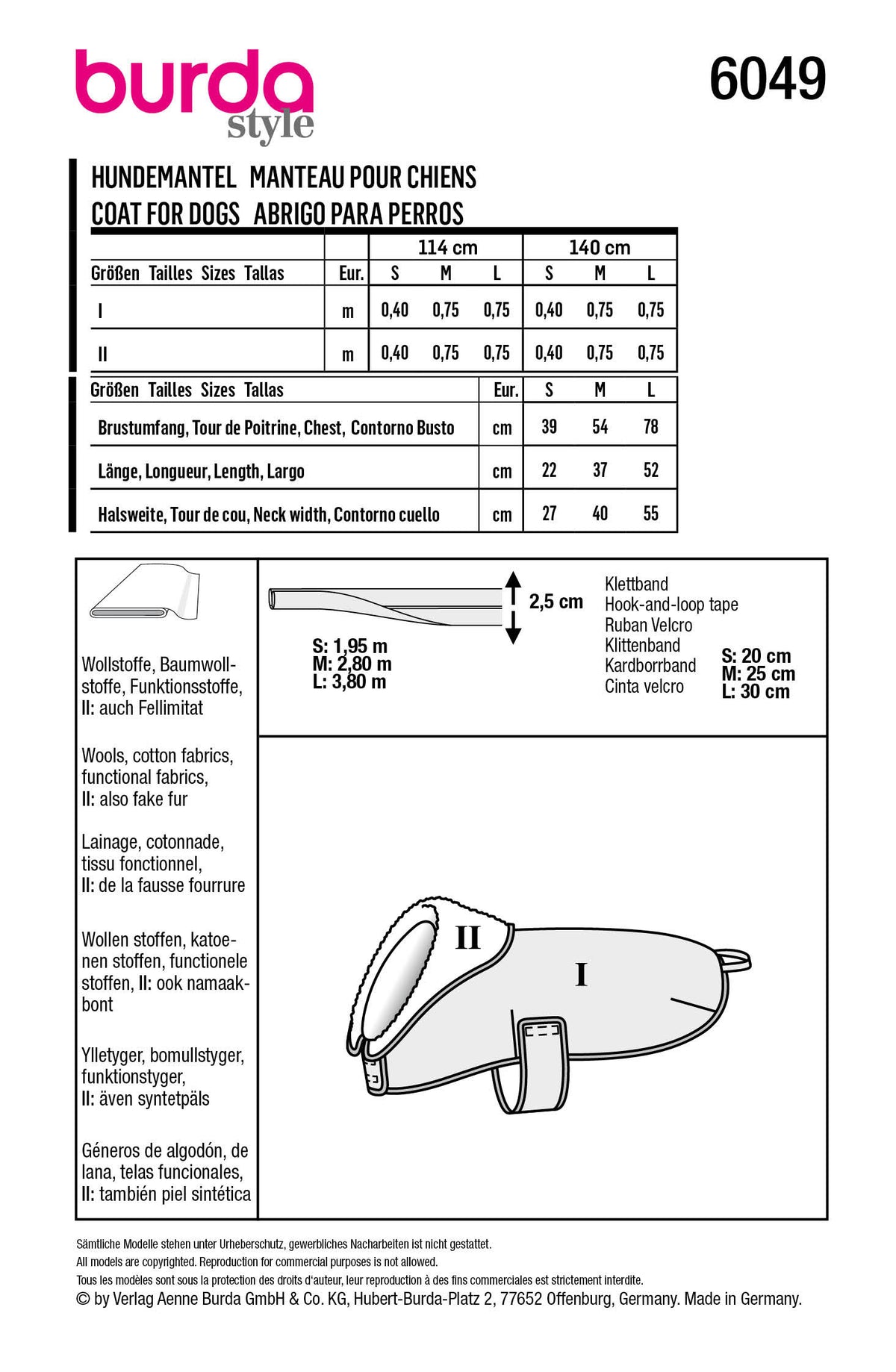 Patron Burda n°6049 – Manteau pour chien