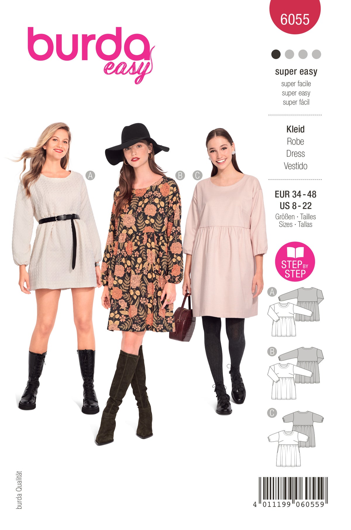 Patron Burda n°6055 – Robe à jupe froncée