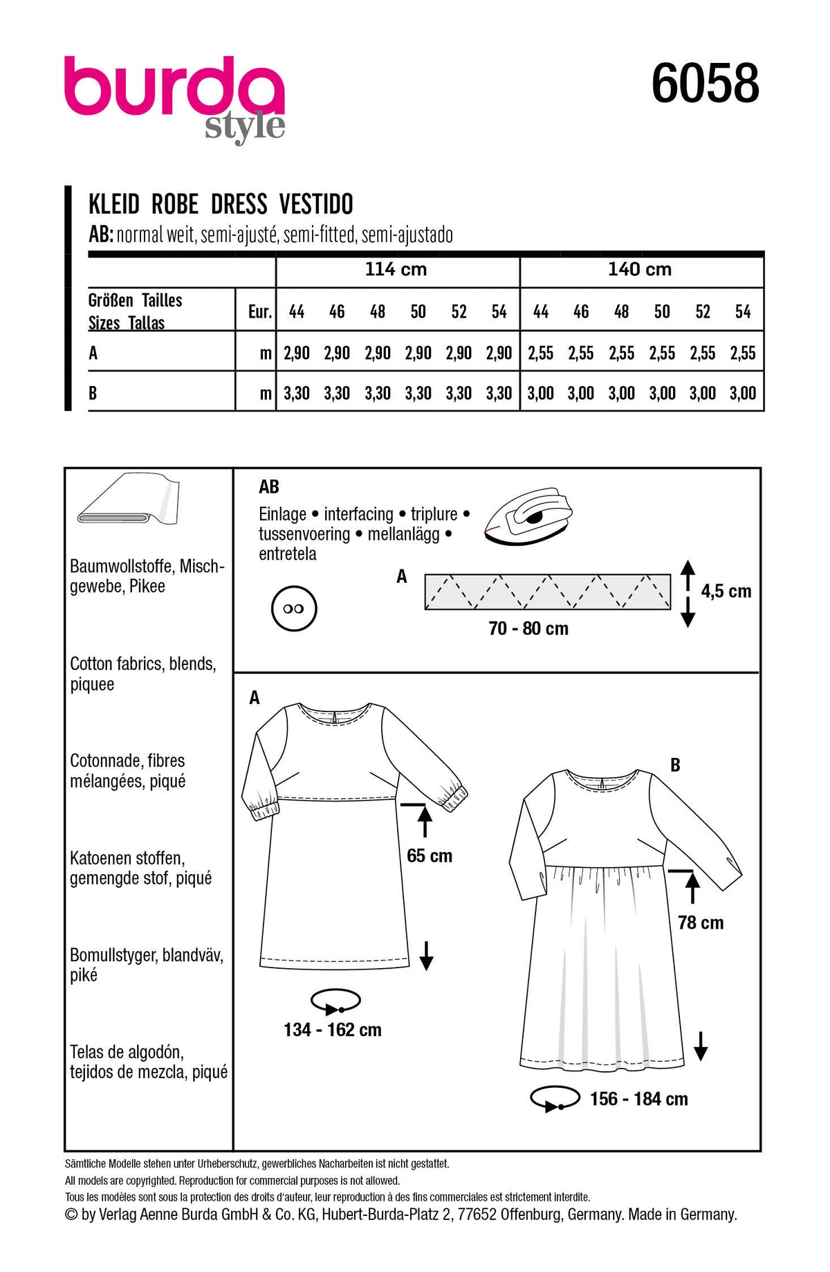 Patron Burda n°6058 – Robe fluide à manches 3/4