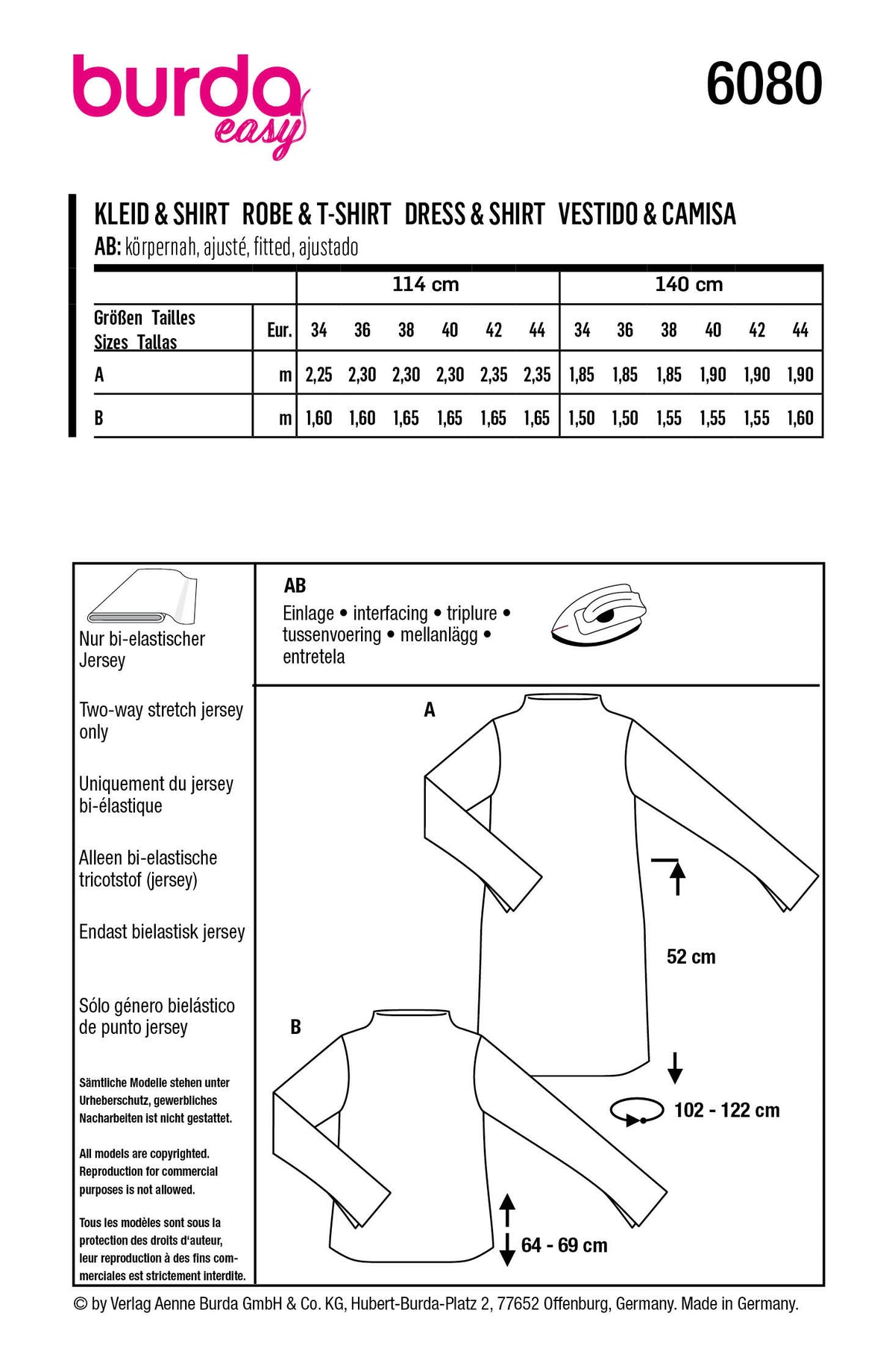 Patron Burda n°6080 – Robe et t-shirt avec col intégré