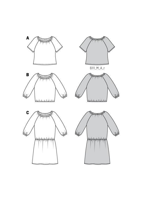 Patron Burda n°6111 – Blouse et robe à encolure Carmen