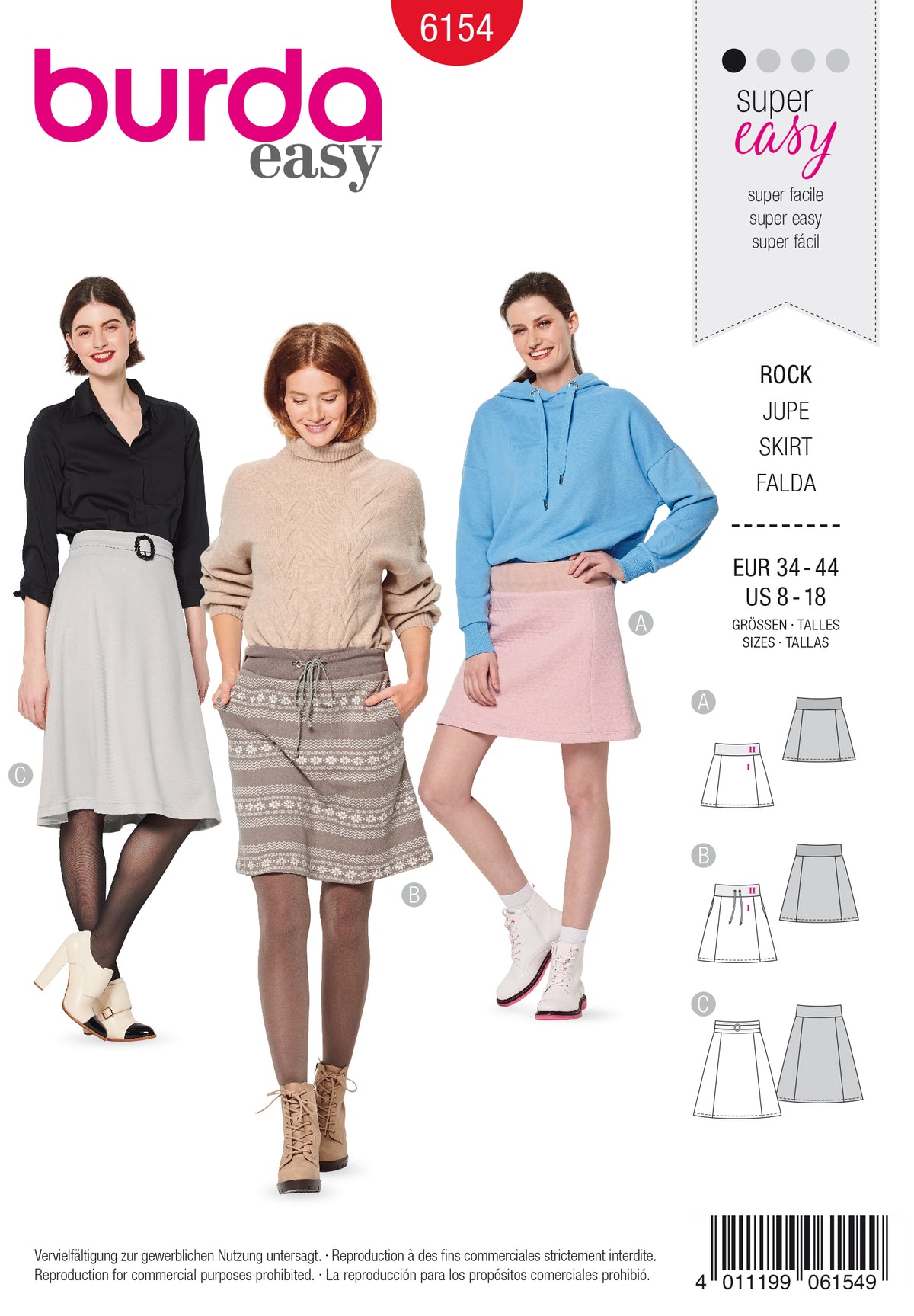 Patron Burda n°6154 – Jupe légèrement évasée avec ceinture extensible