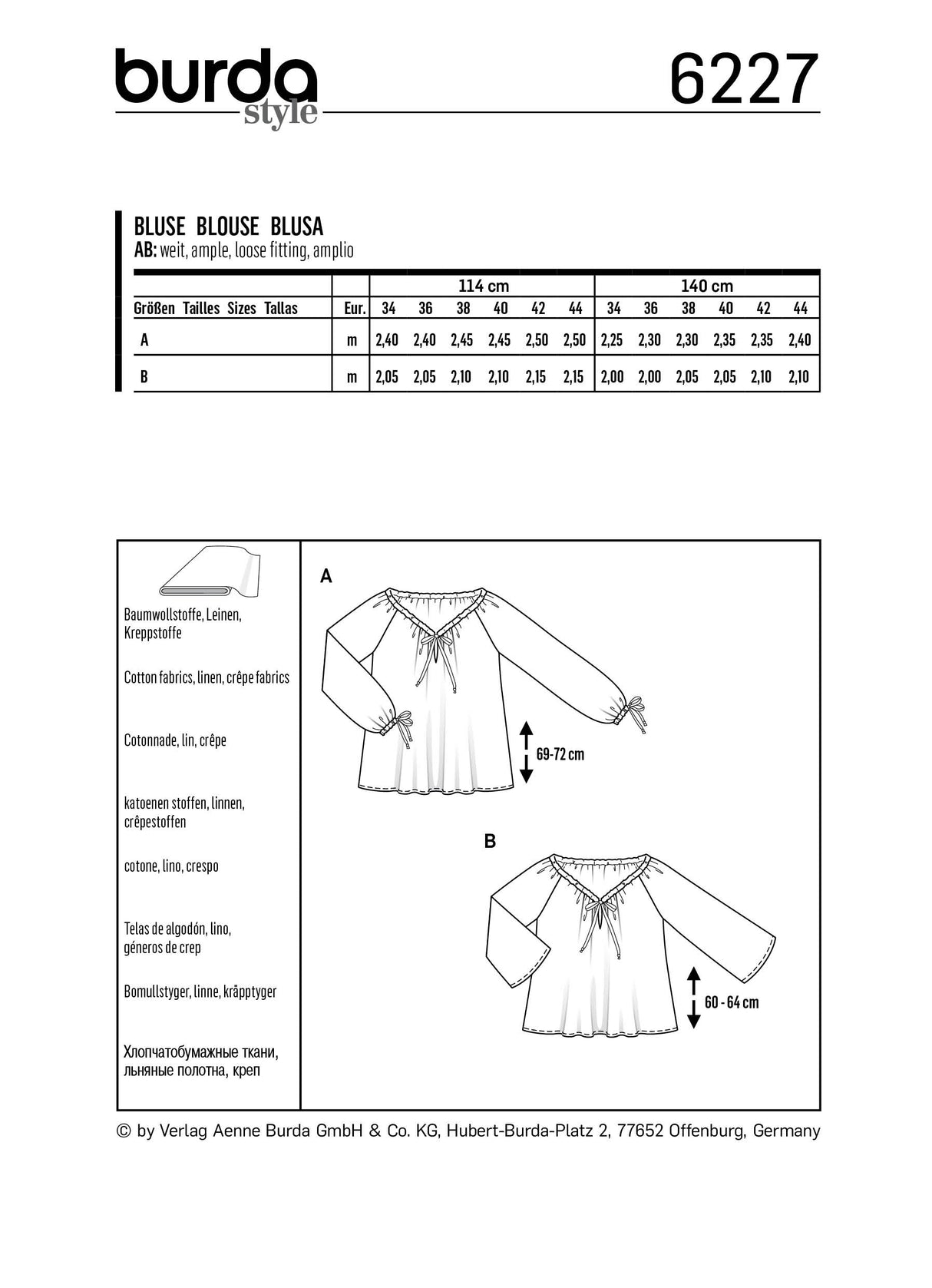 Patron Burda n°6227 – Blouse style Carmen avec coulisse à ruban