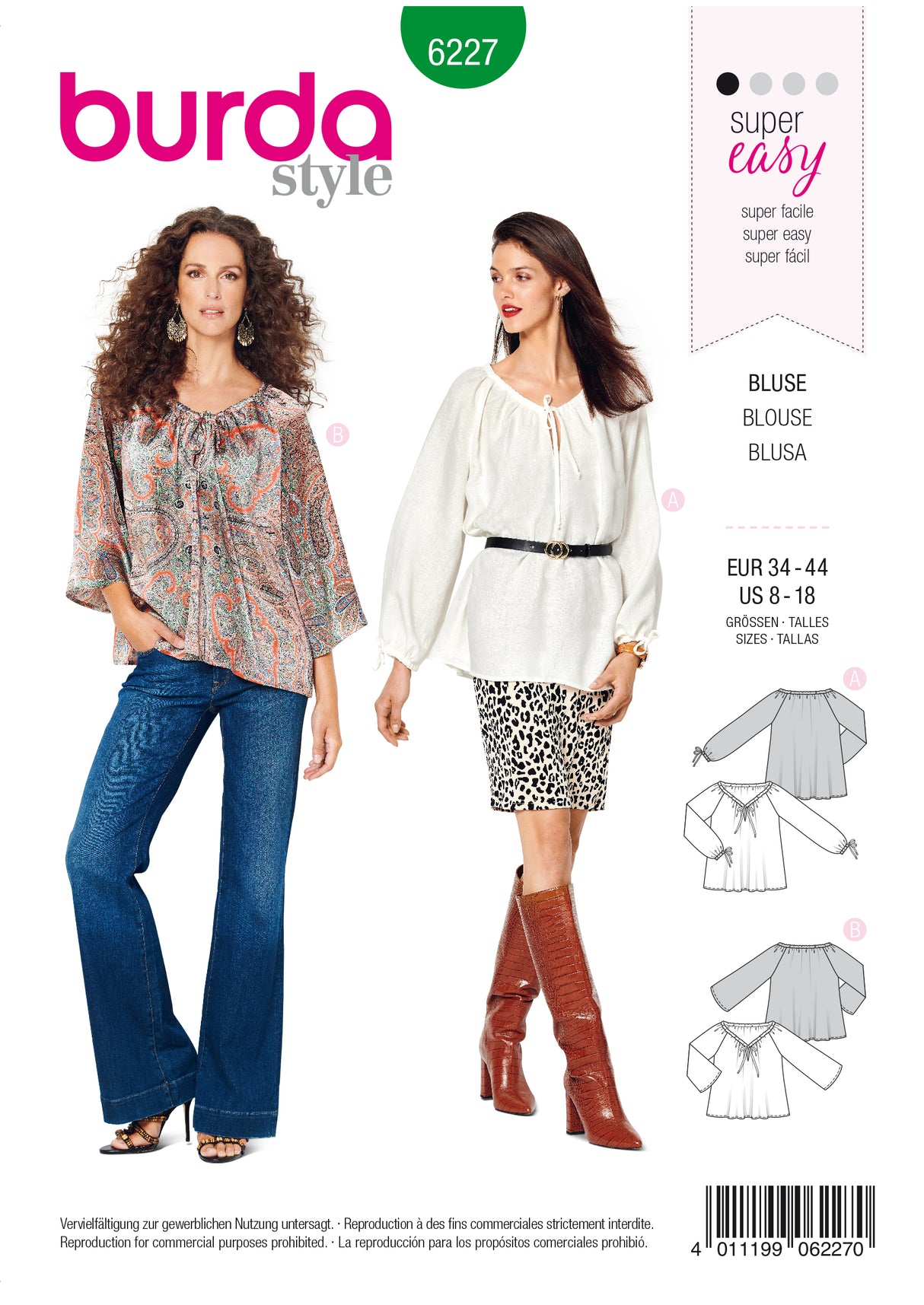 Patron Burda n°6227 – Blouse style Carmen avec coulisse à ruban