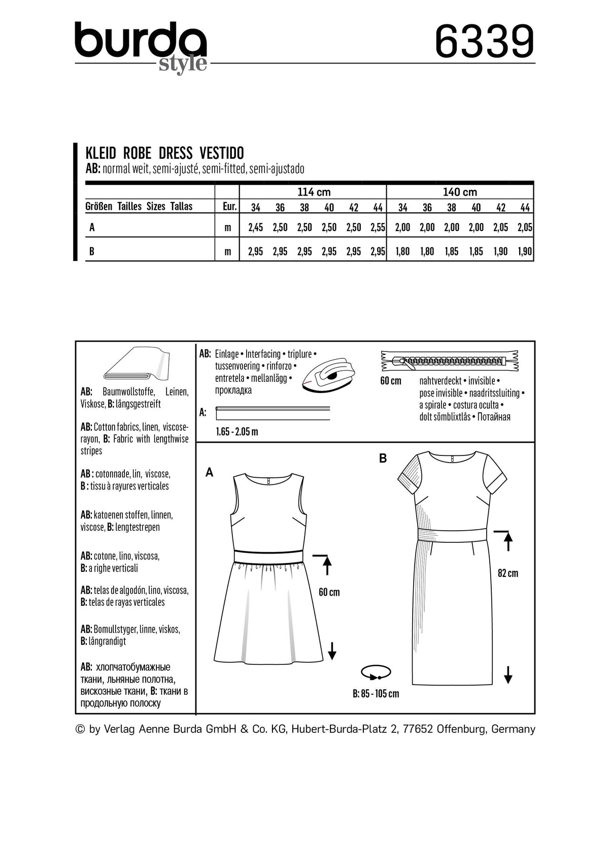 Patron Burda n°6339 – Robe avec parement de taille pour femme