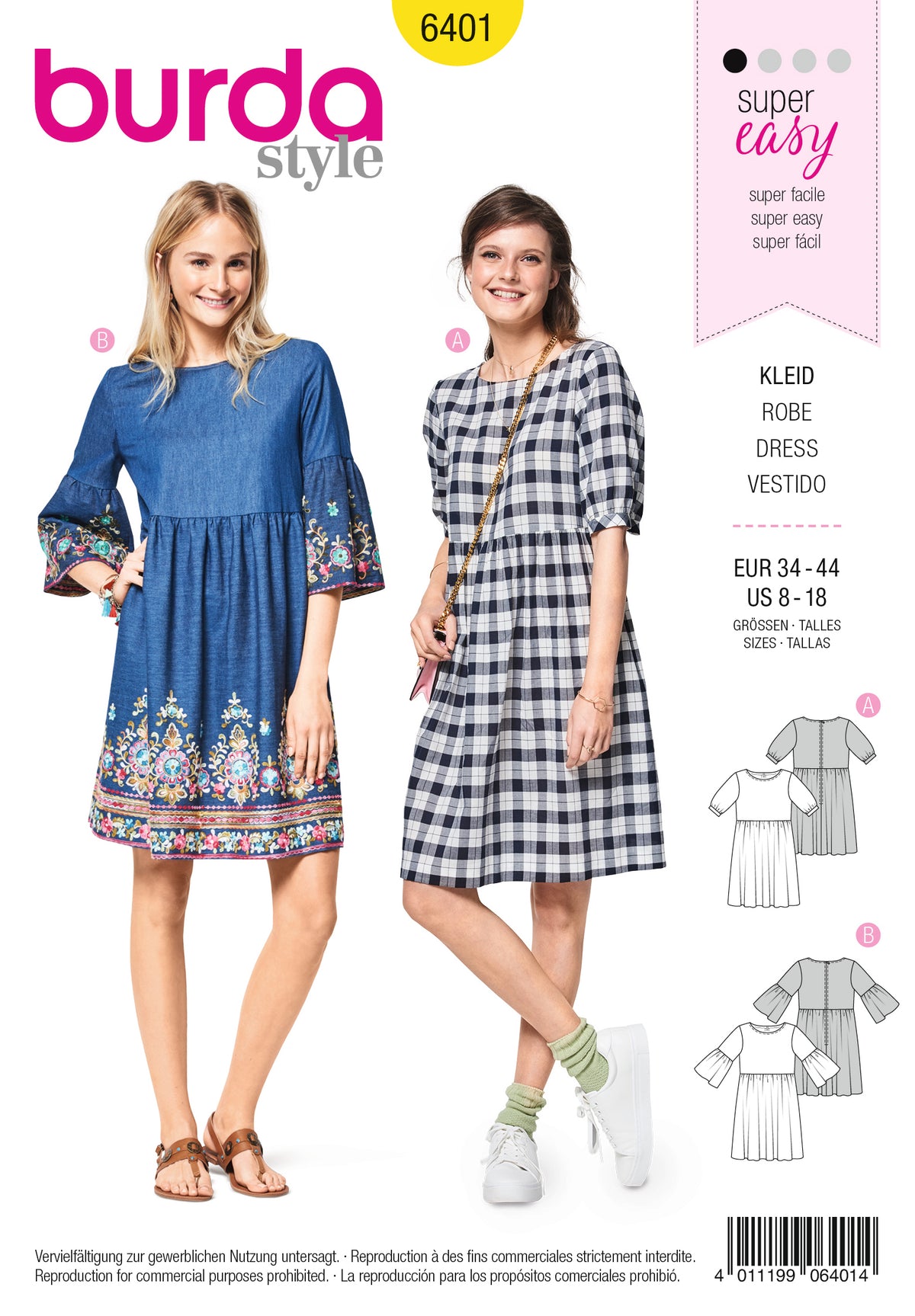 Patron Burda n°6401 – Robe féminine à manches variées