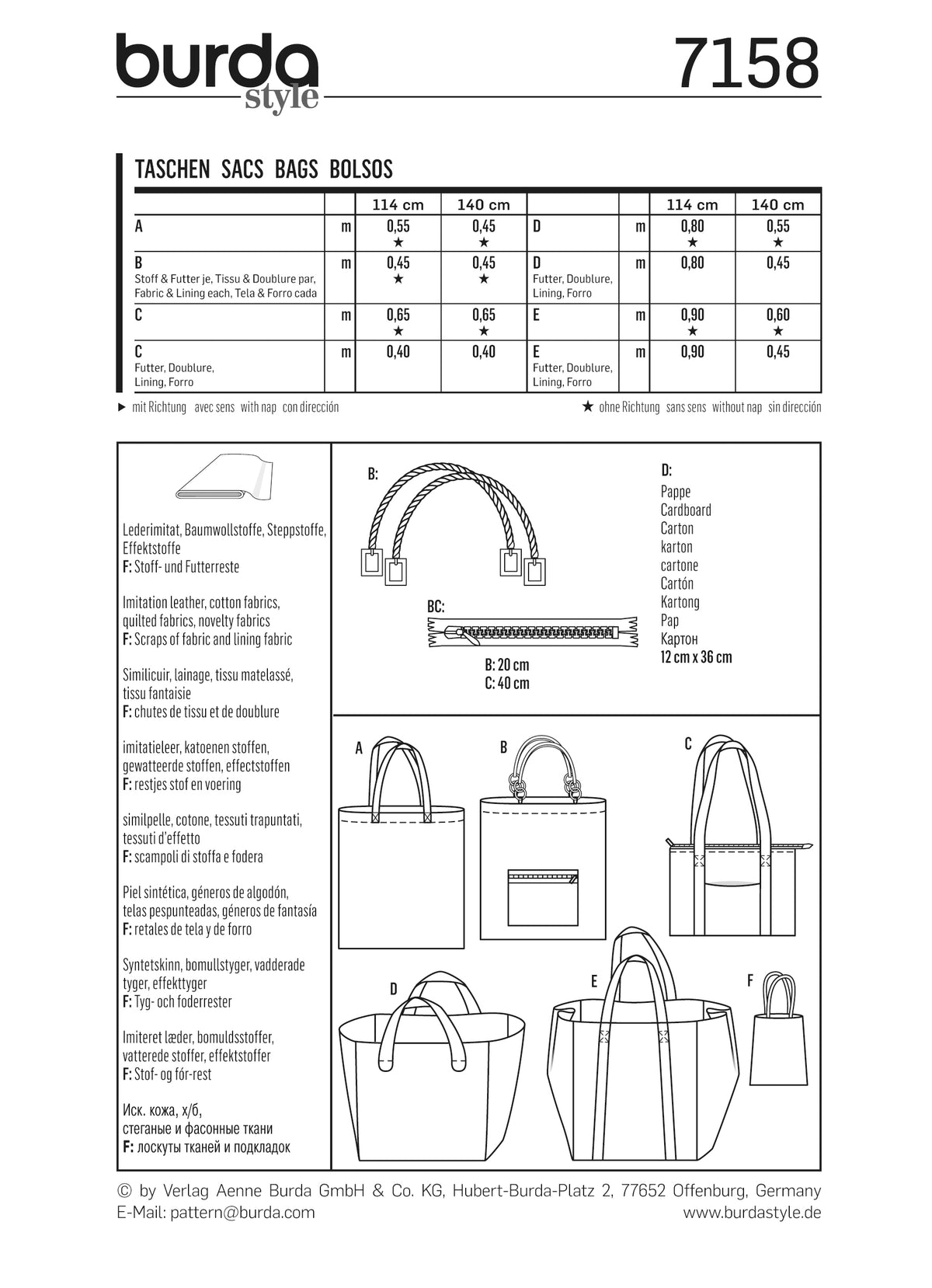 Patron Burda n°7158 - Sacs