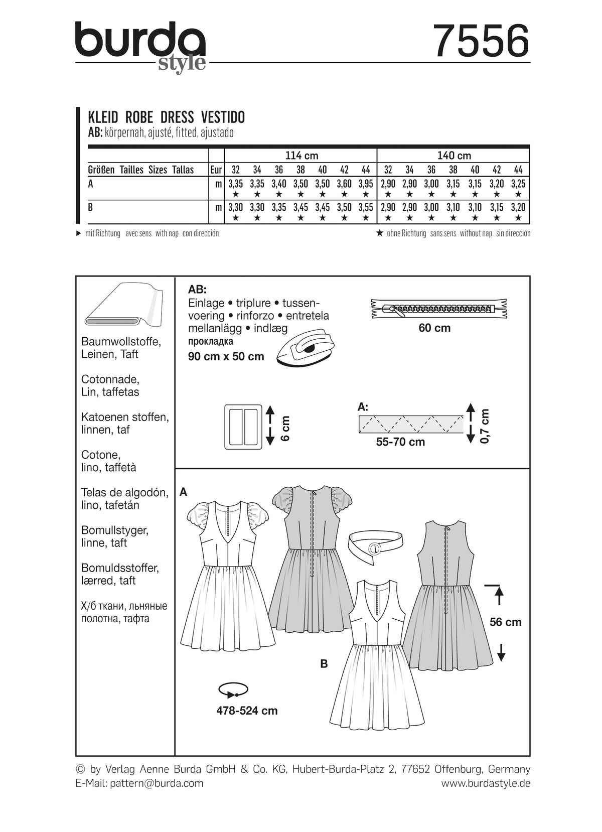 Patron Burda n°7556 - Robe