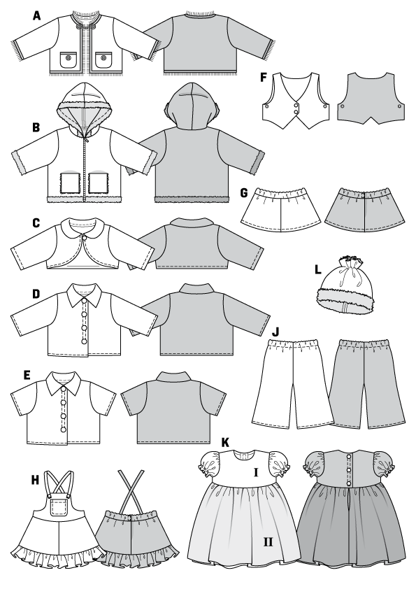 Patron Burda n°7753 - Vêtements de poupée