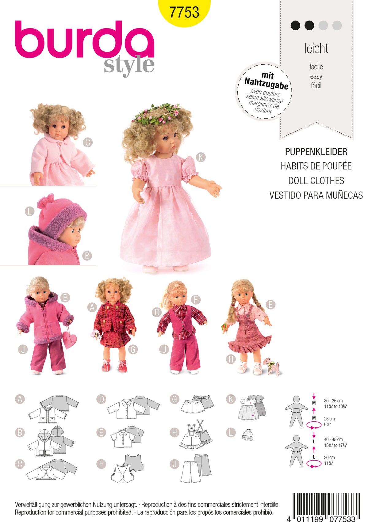 Patron Burda n°7753 - Vêtements de poupée