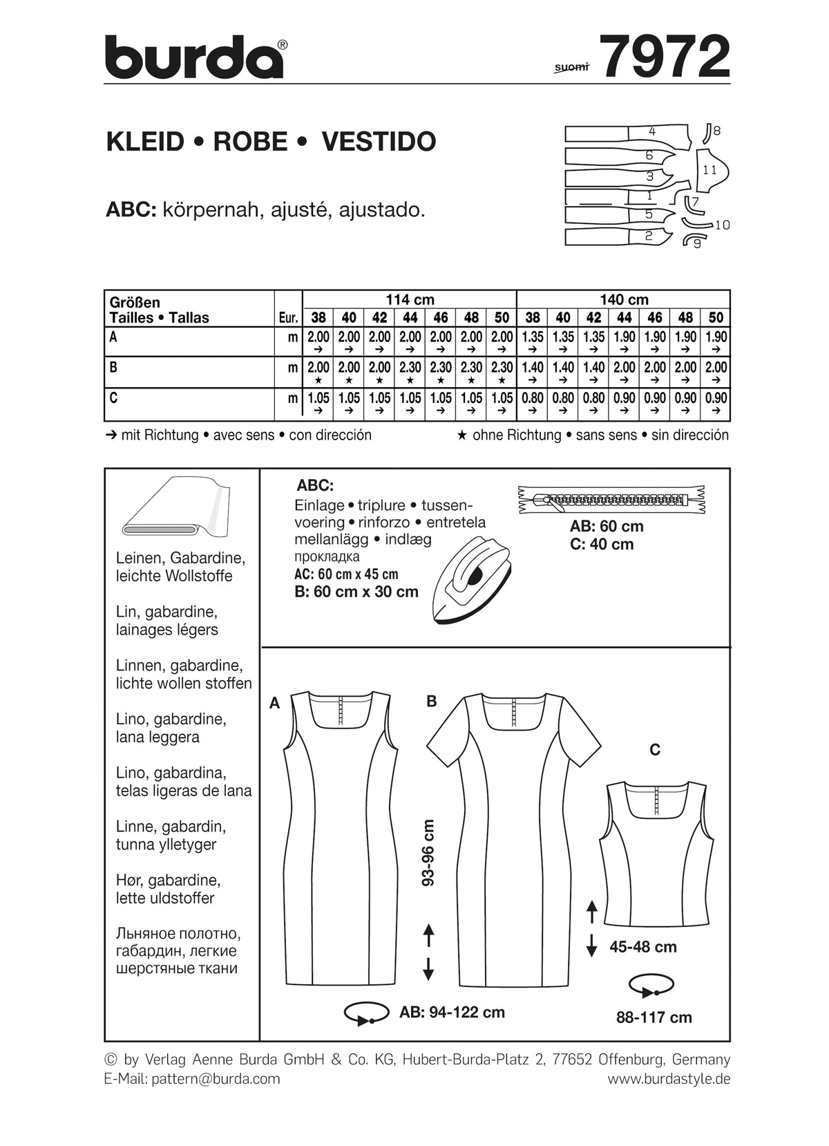 Patron Burda n°7972 - Robe droite ou top à encolure carrée