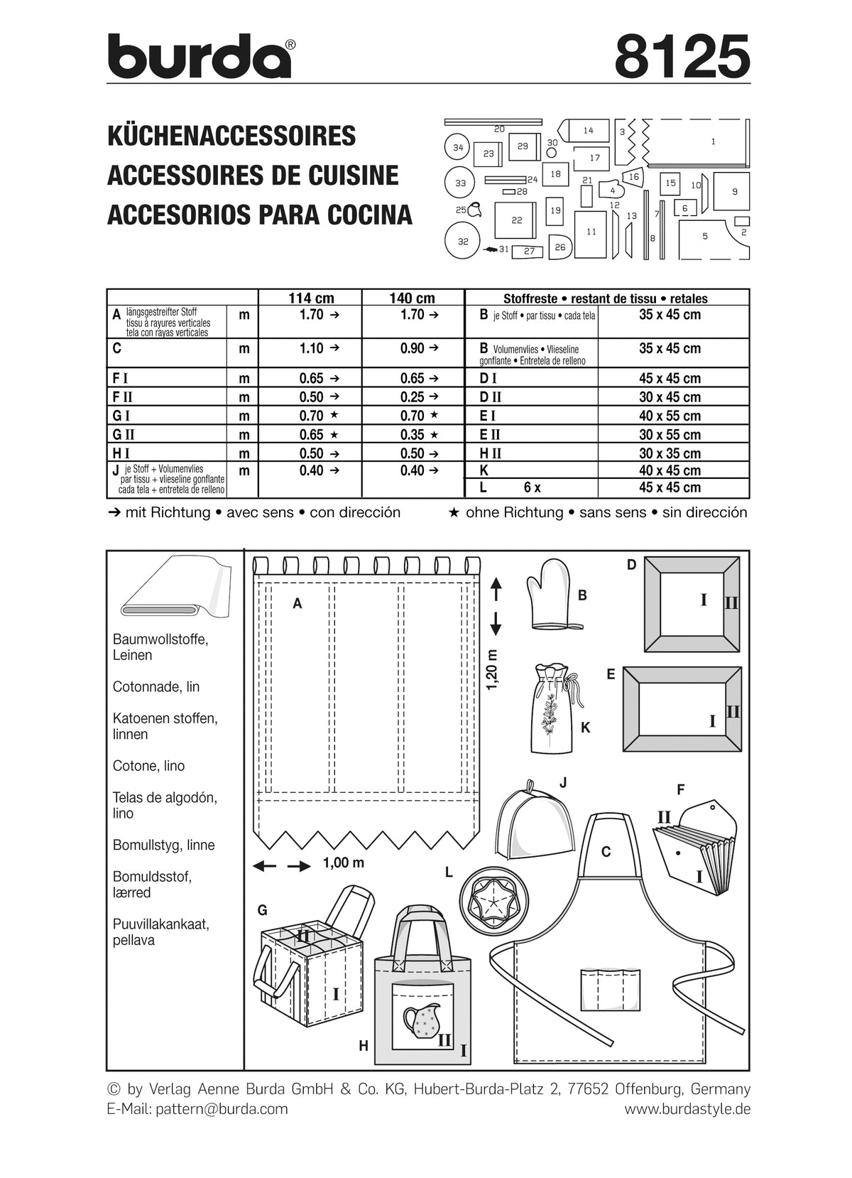 Patron Burda n°8125 - Accessoires de cuisine