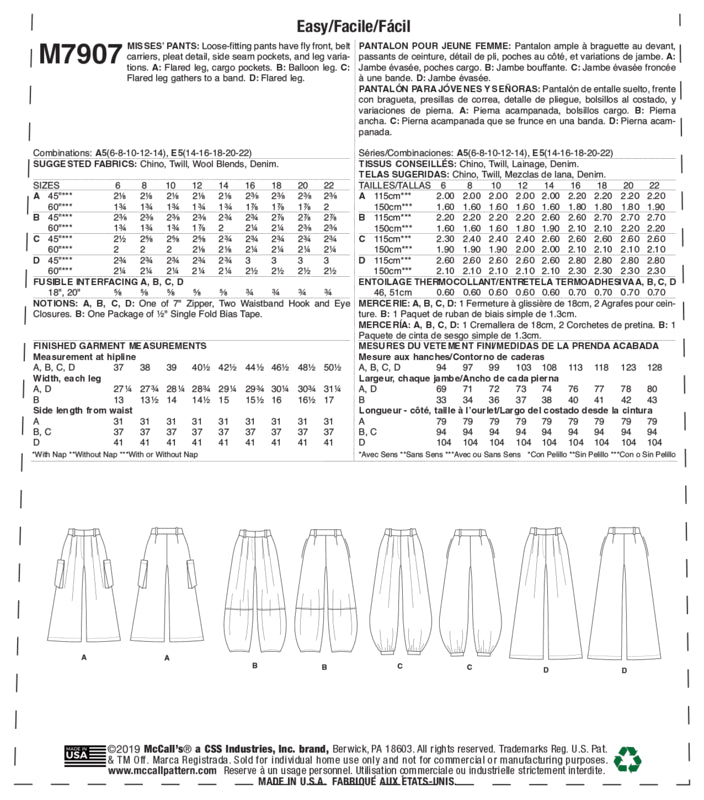 Patron McCall's 7907.A5 - Pantalon
