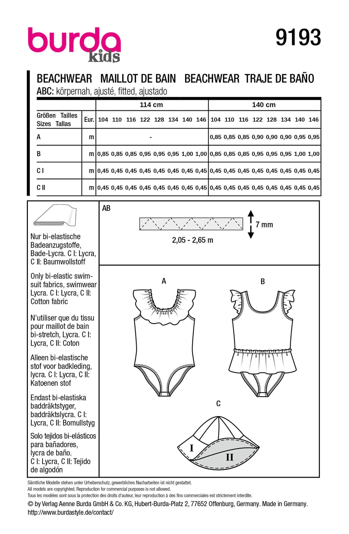 Patron Burda 9193 – Vêtements de plage enfant