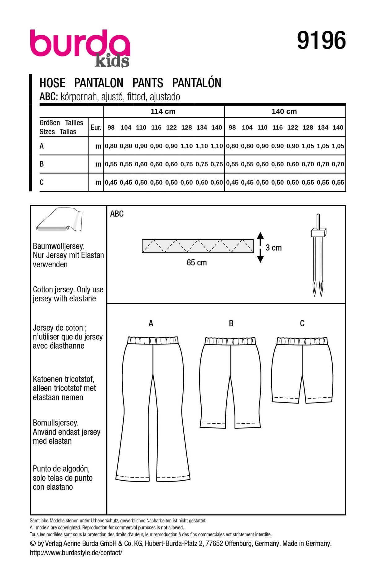 Patron Burda 9196 – Legging enfant