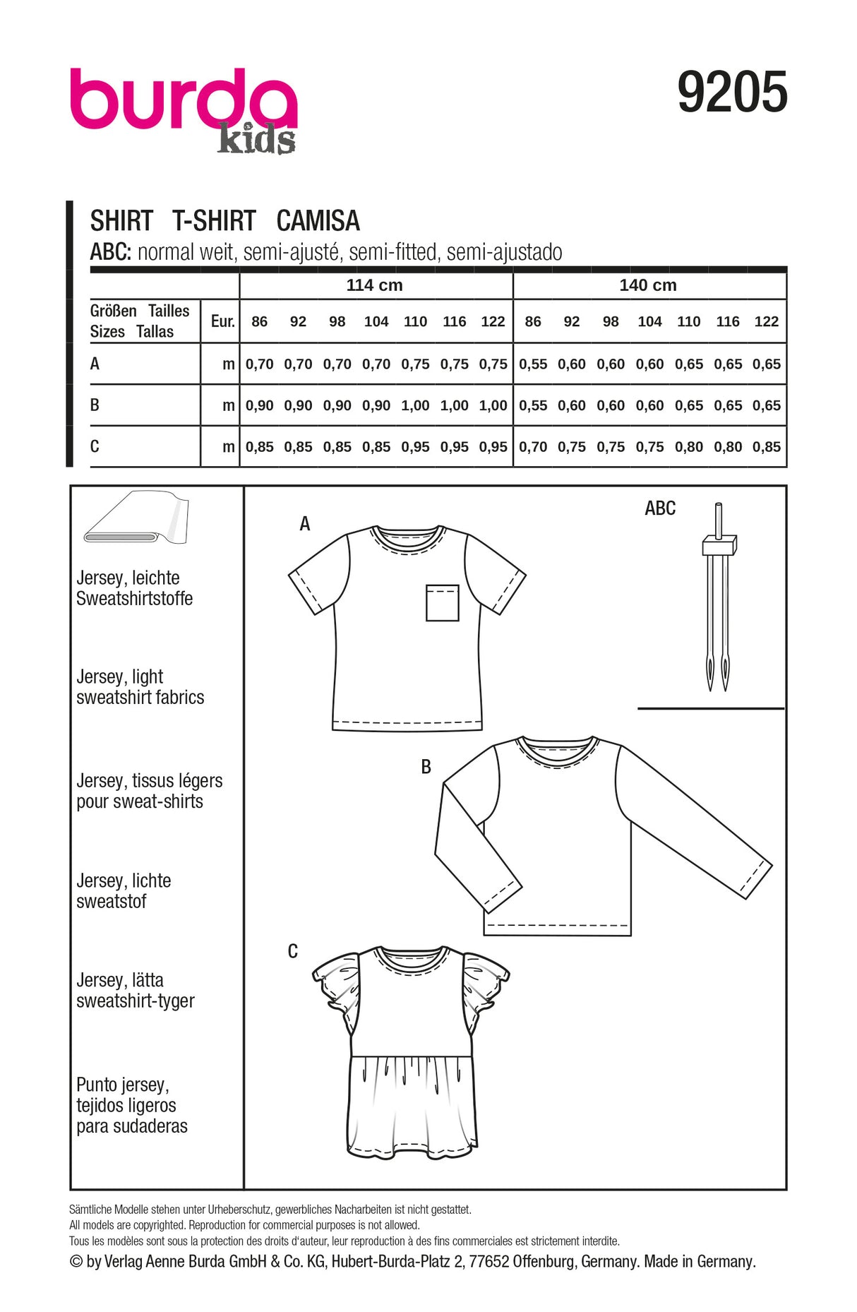 Patron Burda 9205 - T-shirt pour enfants