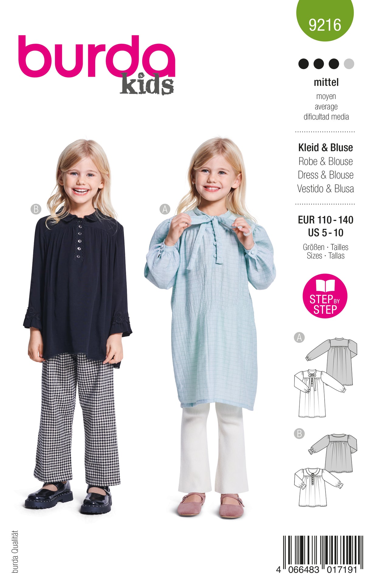 Patron Burda n°9216 - Robe et blouse pour enfants