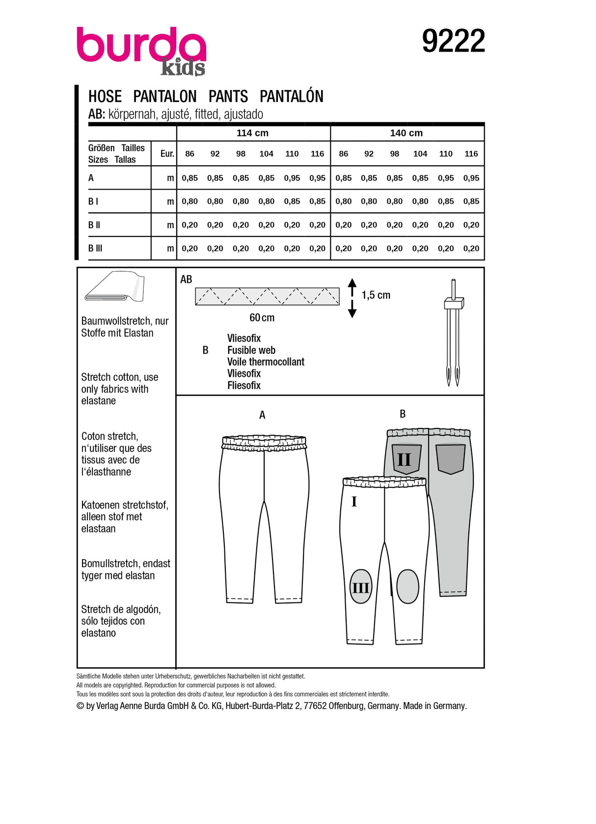 Patron Burda n°9222 - Pantalon pour enfants