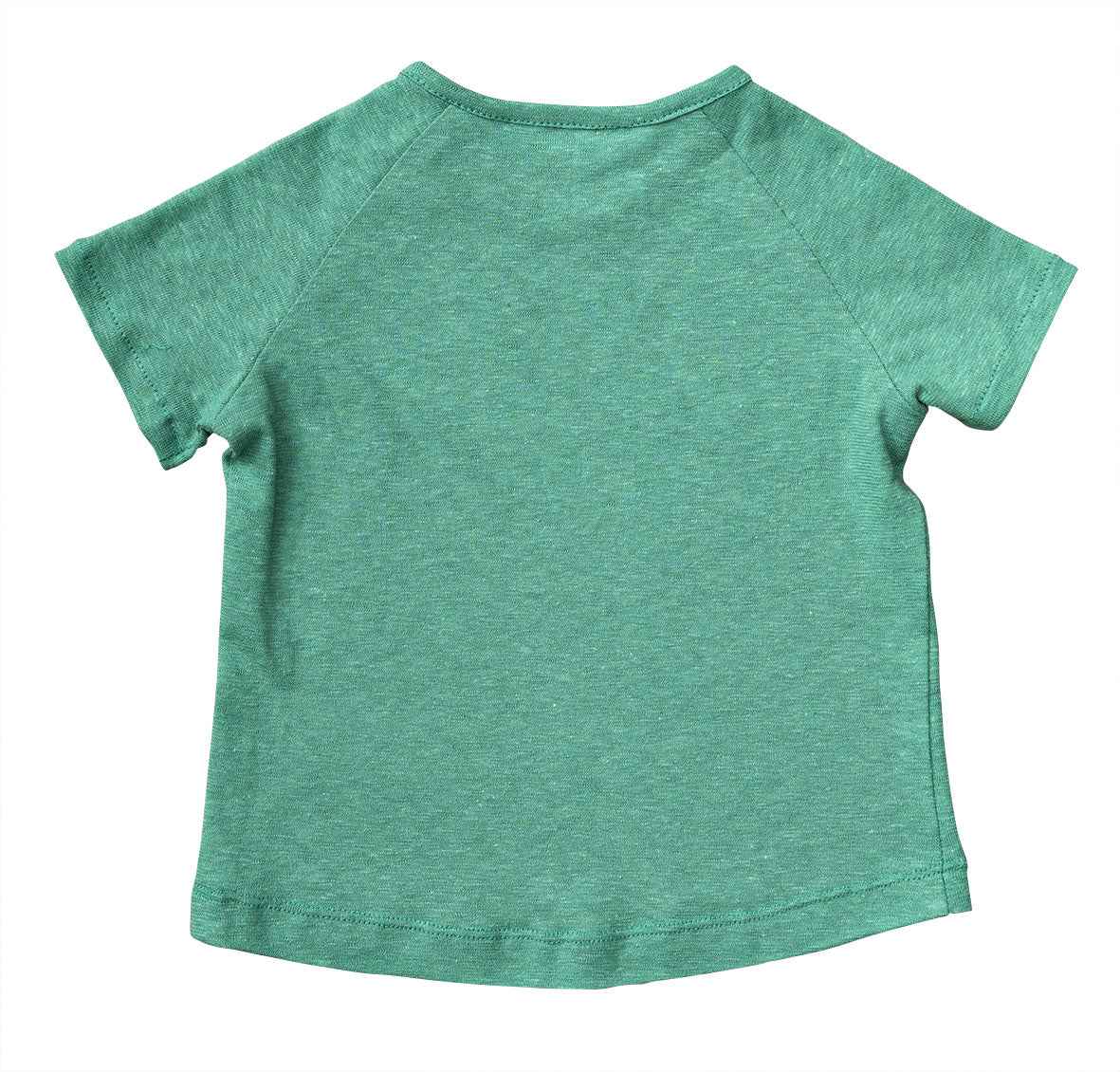 T-shirt vert simple à manches courtes, vue de dos, en tissu jersey léger.