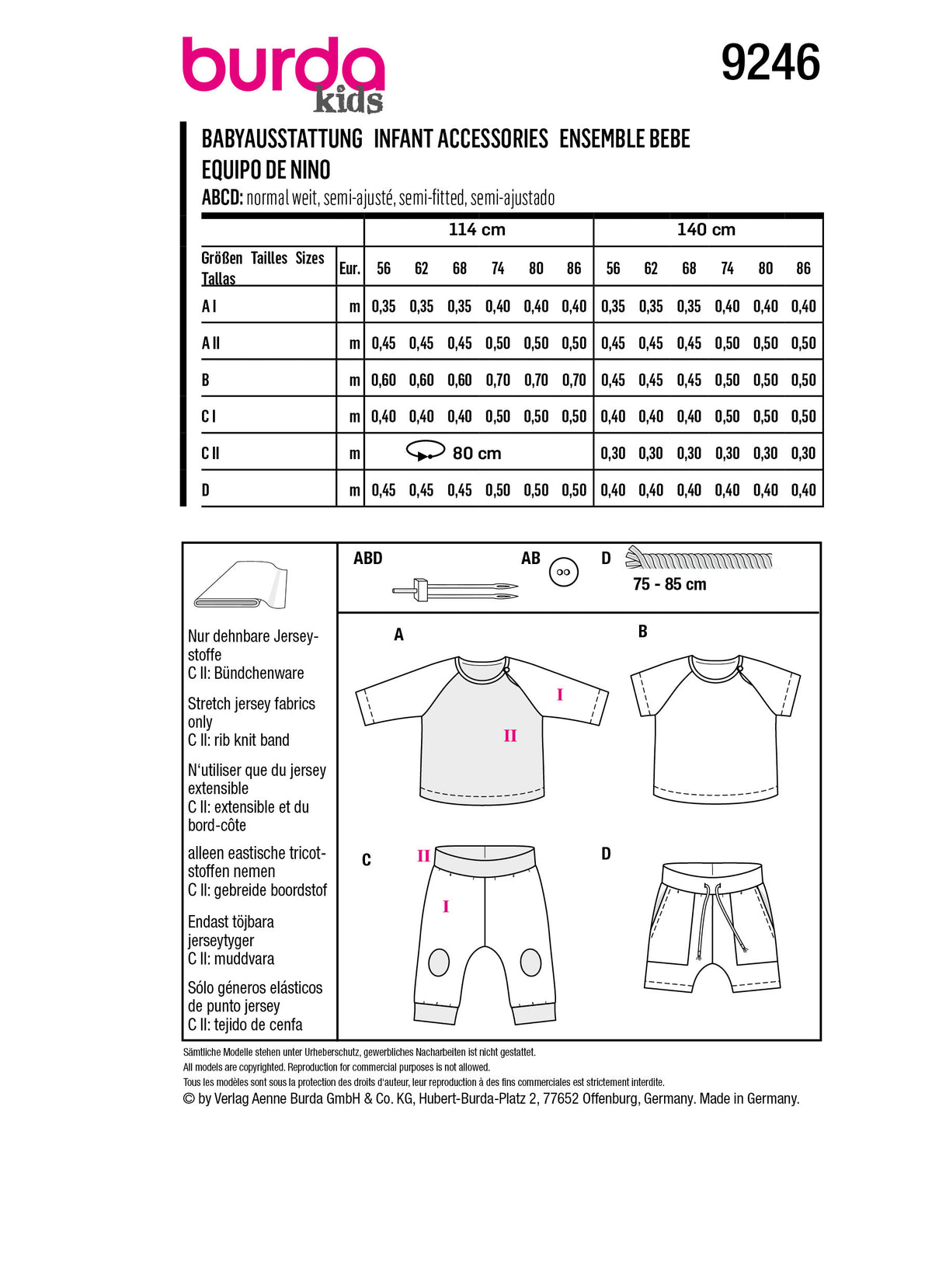 Patron Burda n°9246 - Ensemble tee-shirts et pantalons pour bébés