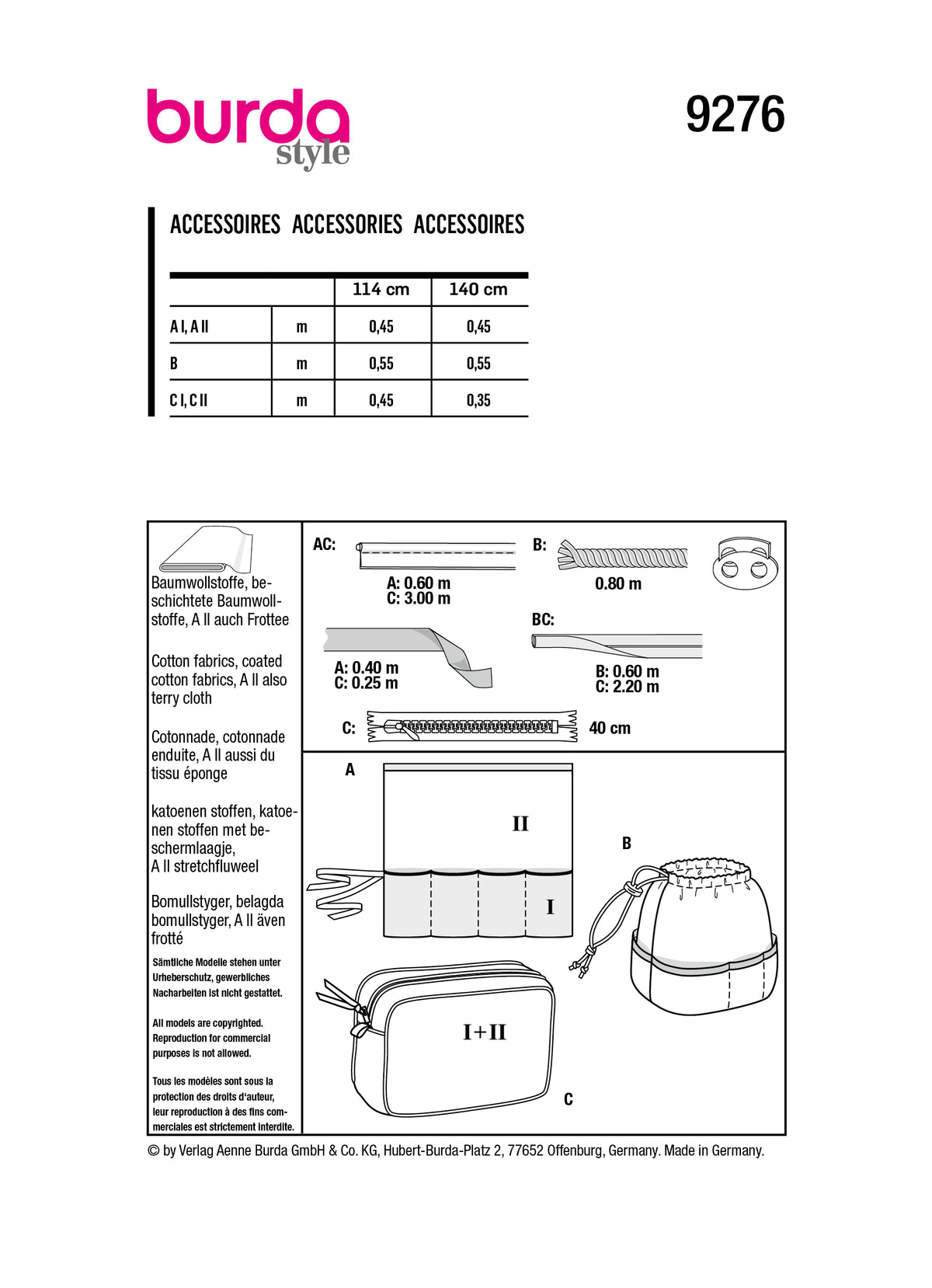 Patron Burda n°9276 - Accessoires de salle de bain
