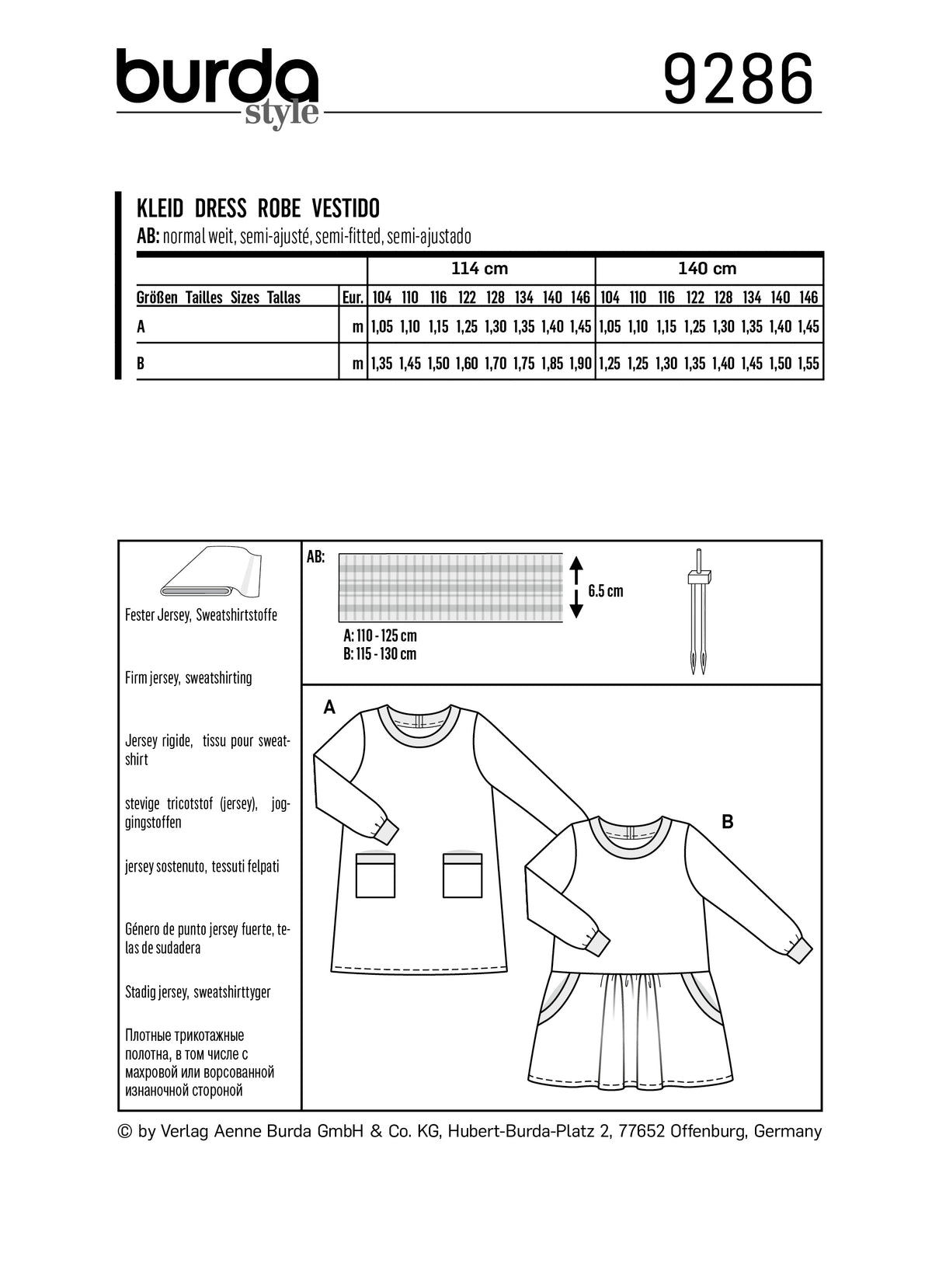 Patron Burda n°9286 - Robe façon tee-shirt pour enfants