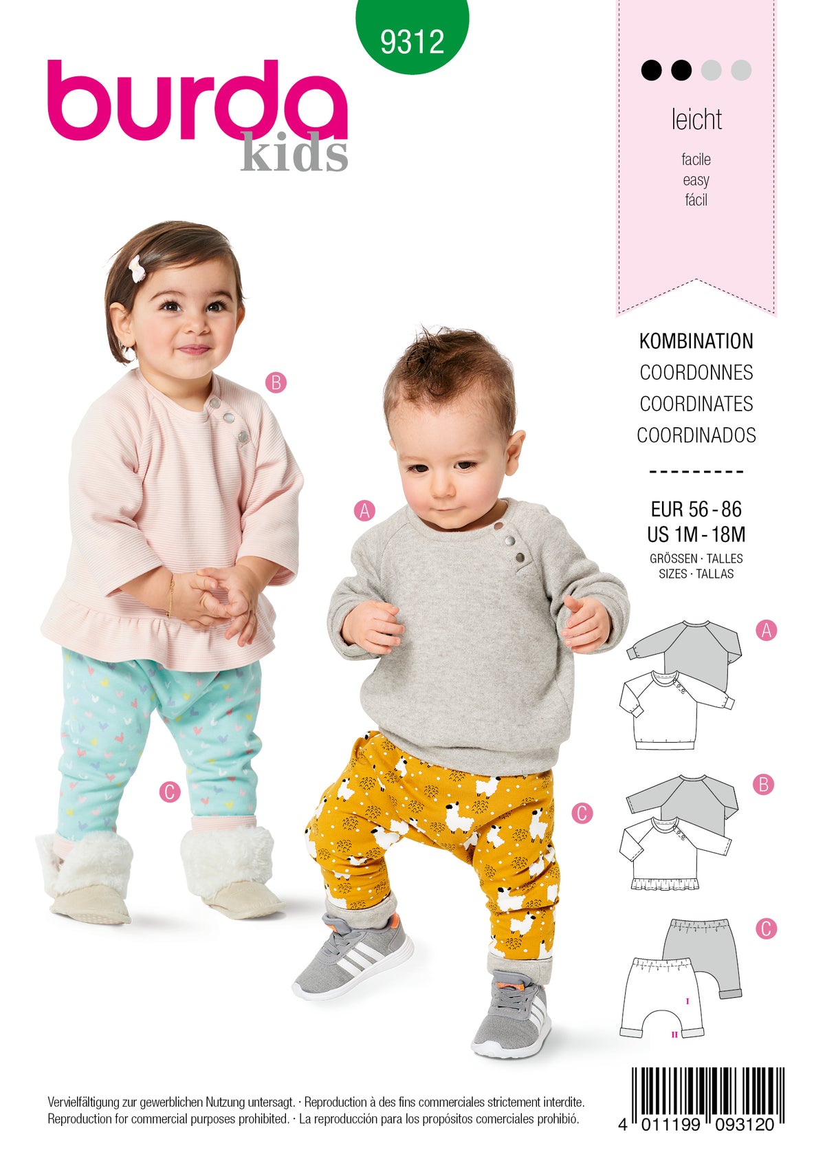 Patron Burda n°9312 - Ensemble haut et pantalon pour bébé