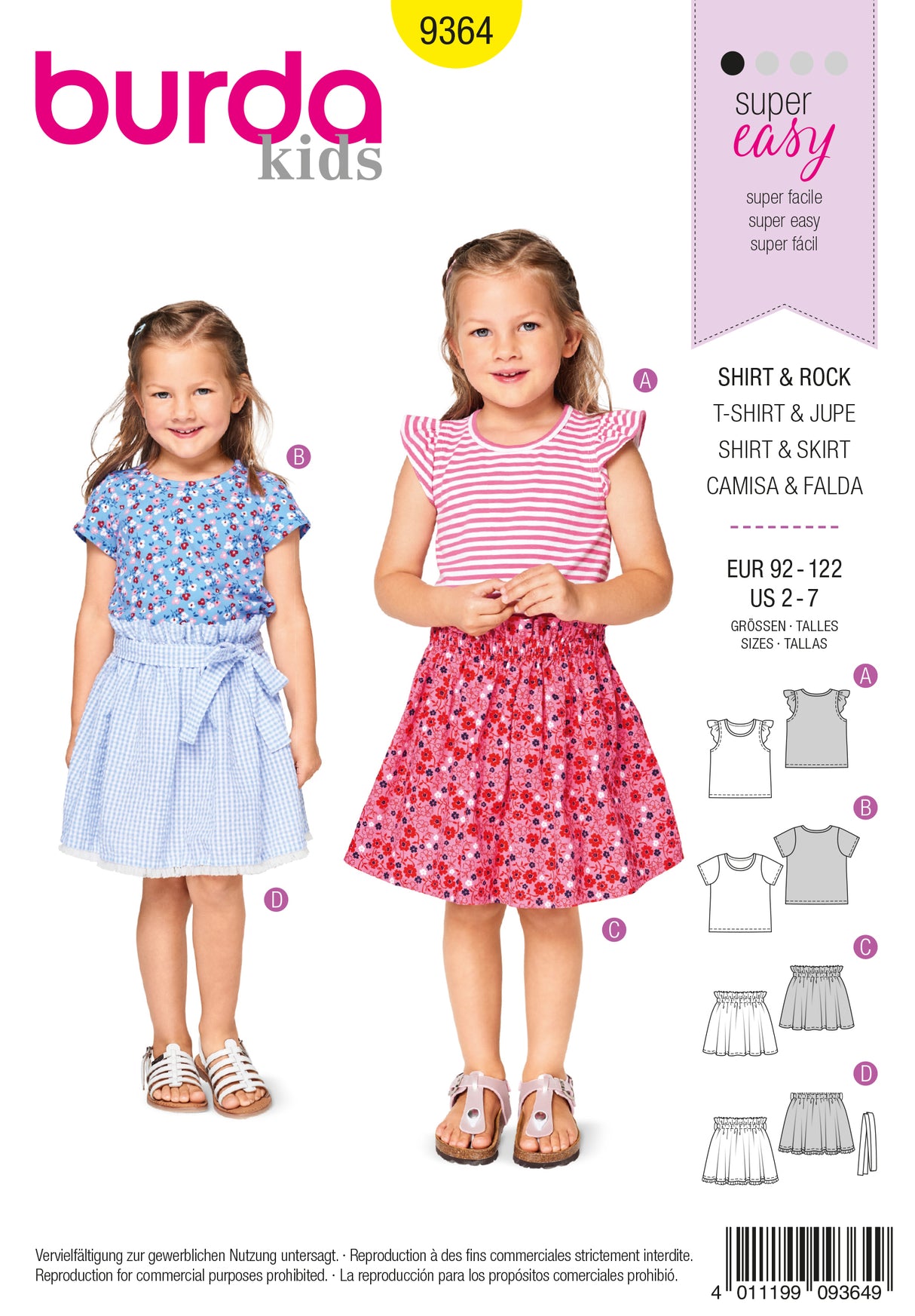 Patron Burda n°9364 – T-shirt et jupe pour enfant