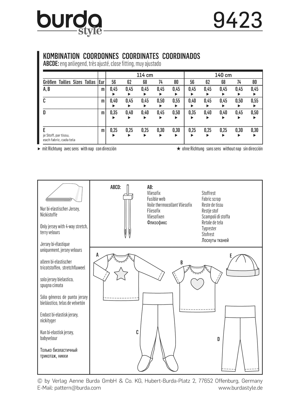 Patron Burda n°9423 – Ensemble bébé