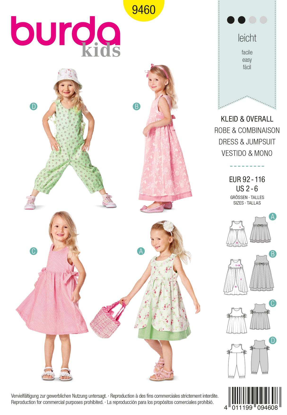 Patron Burda n°9460 – Robe et combinaison pour enfants
