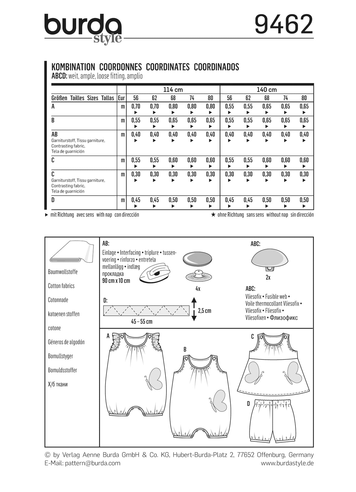 Patron Burda n°9462 – Ensemble coordonné pour bébé