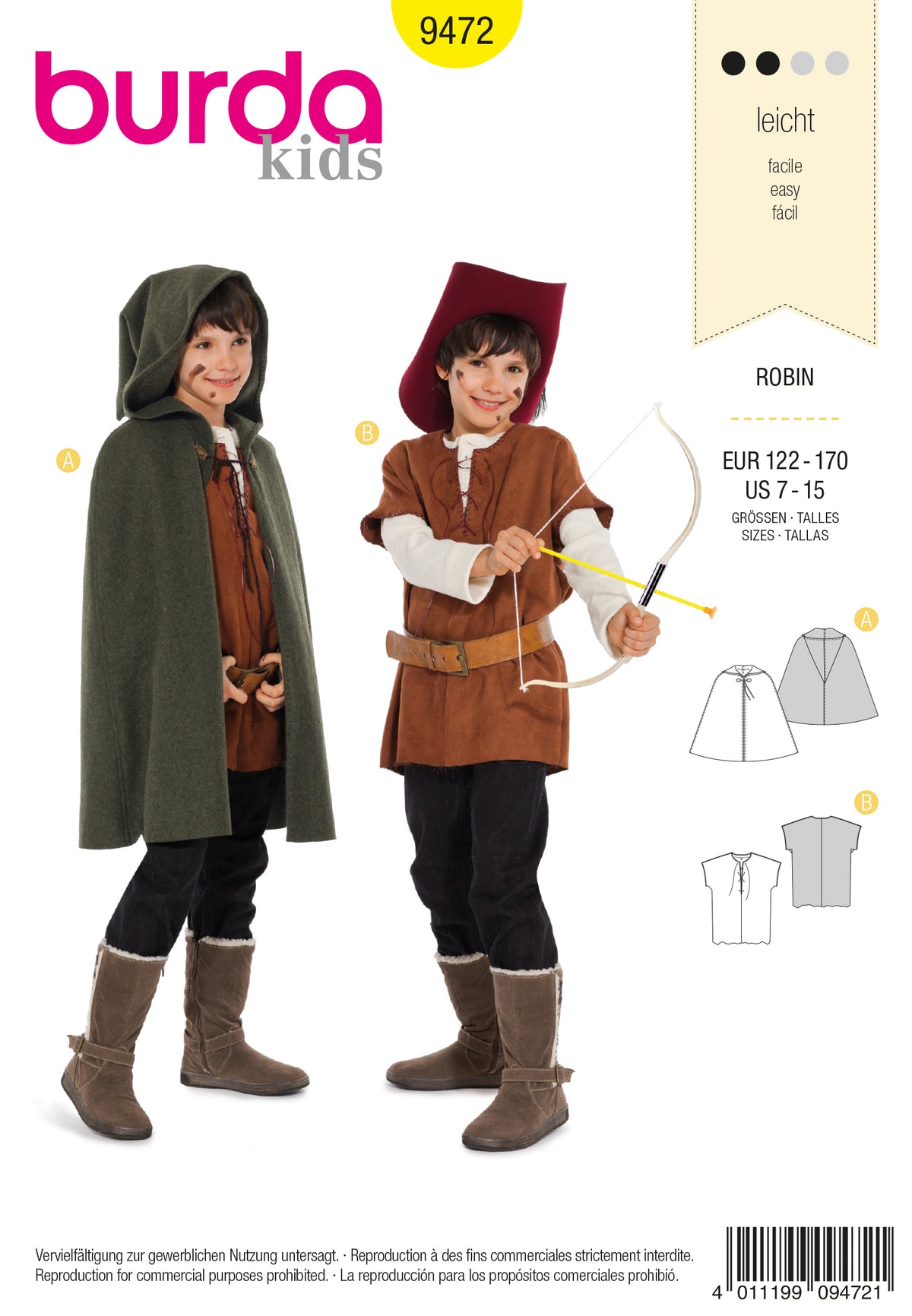 Patron Burda n°9472 - Déguisement Robin des Bois