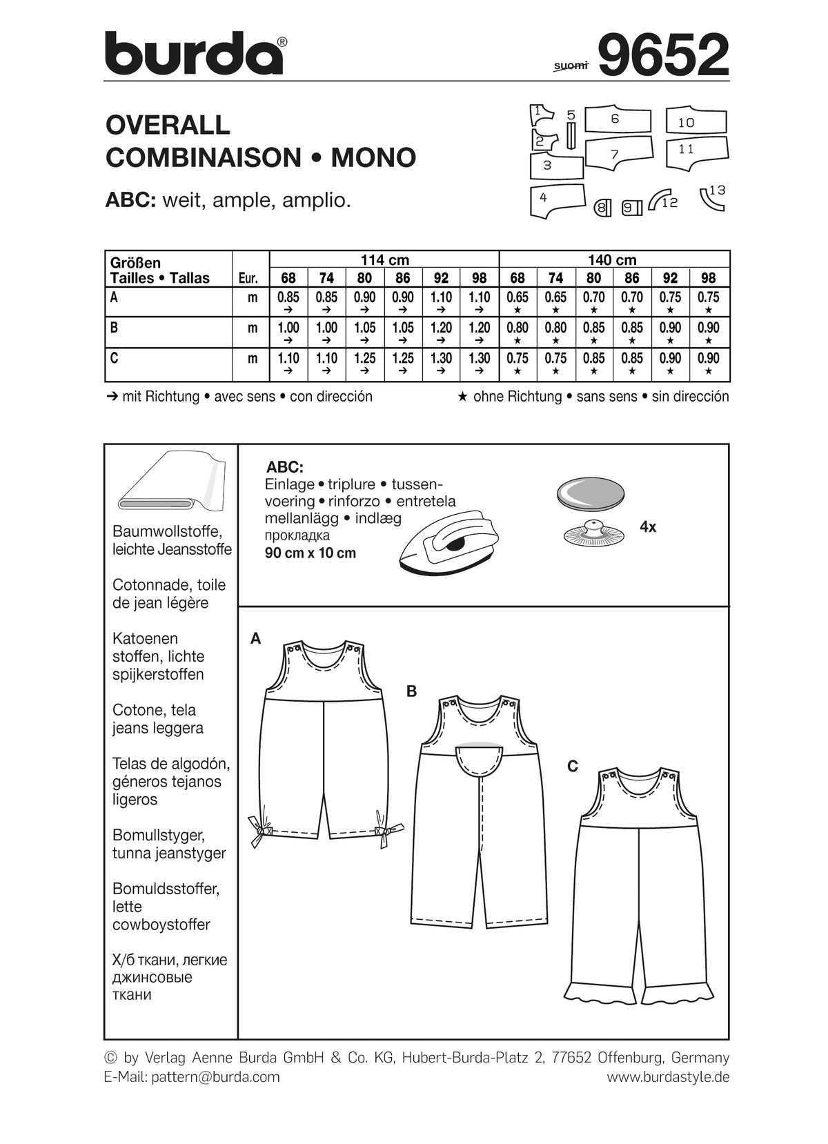 Patron Burda n°9652 – Combinaison pour enfant