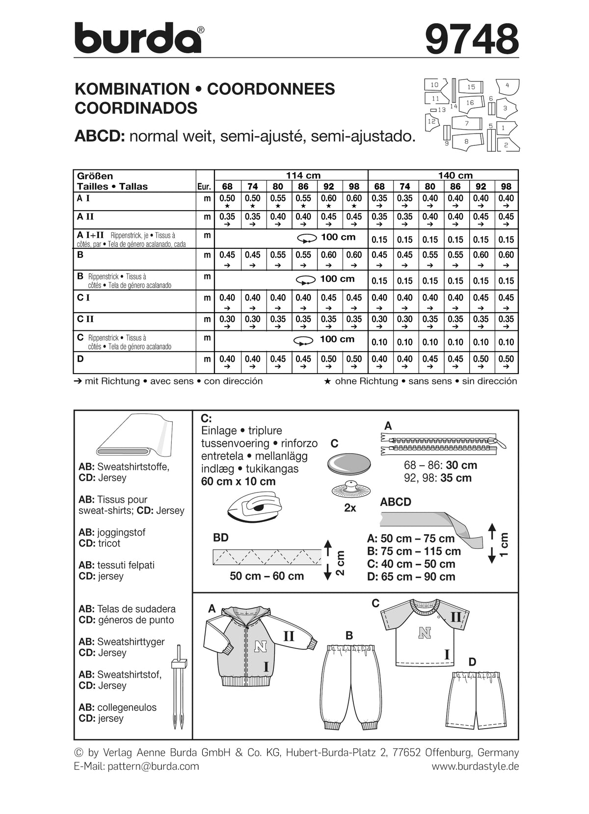 Patron Burda n°9748 – Ensemble de sport pour enfants