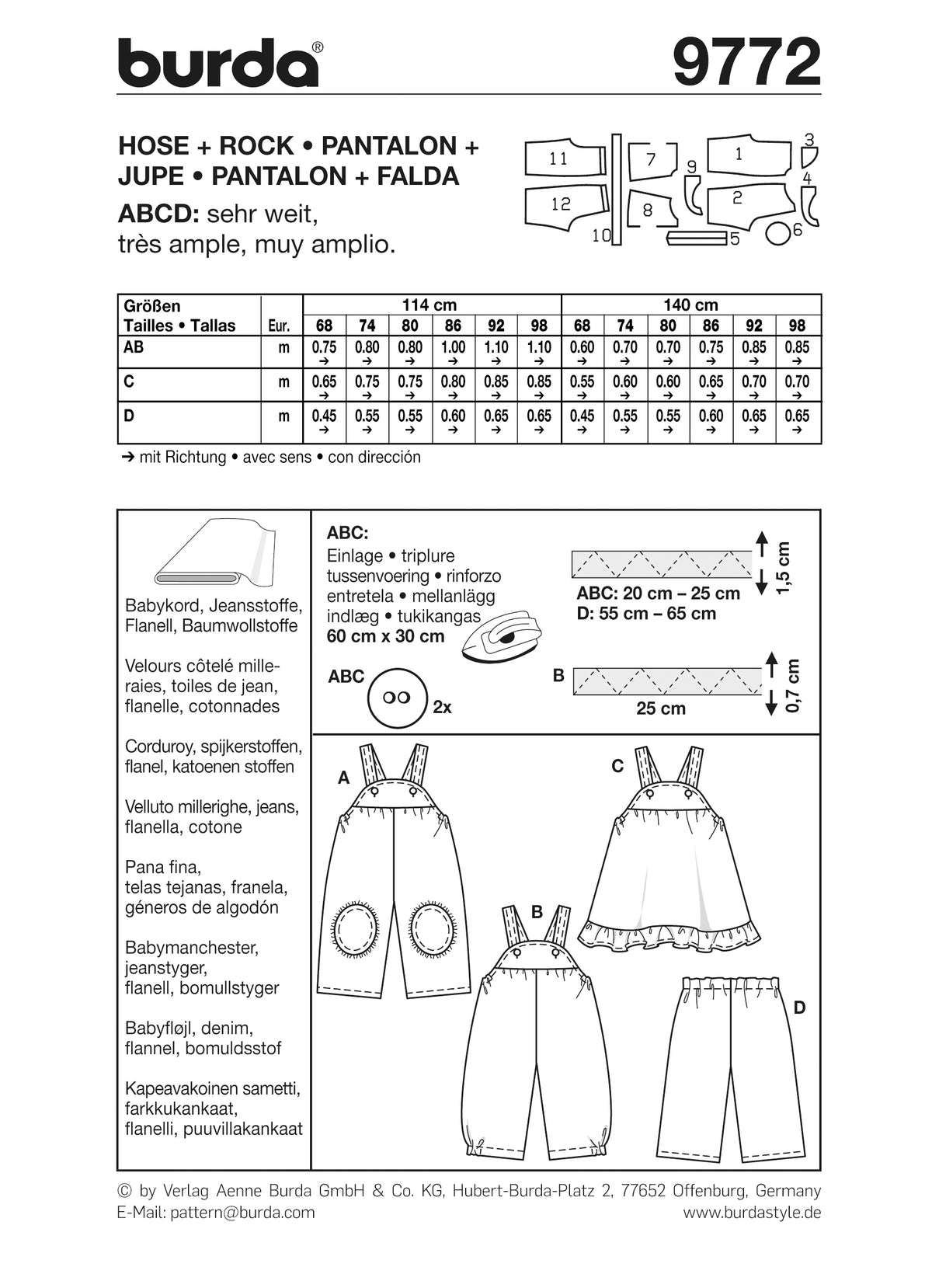 Patron Burda n°9772 – Pantalon et jupe pour enfants