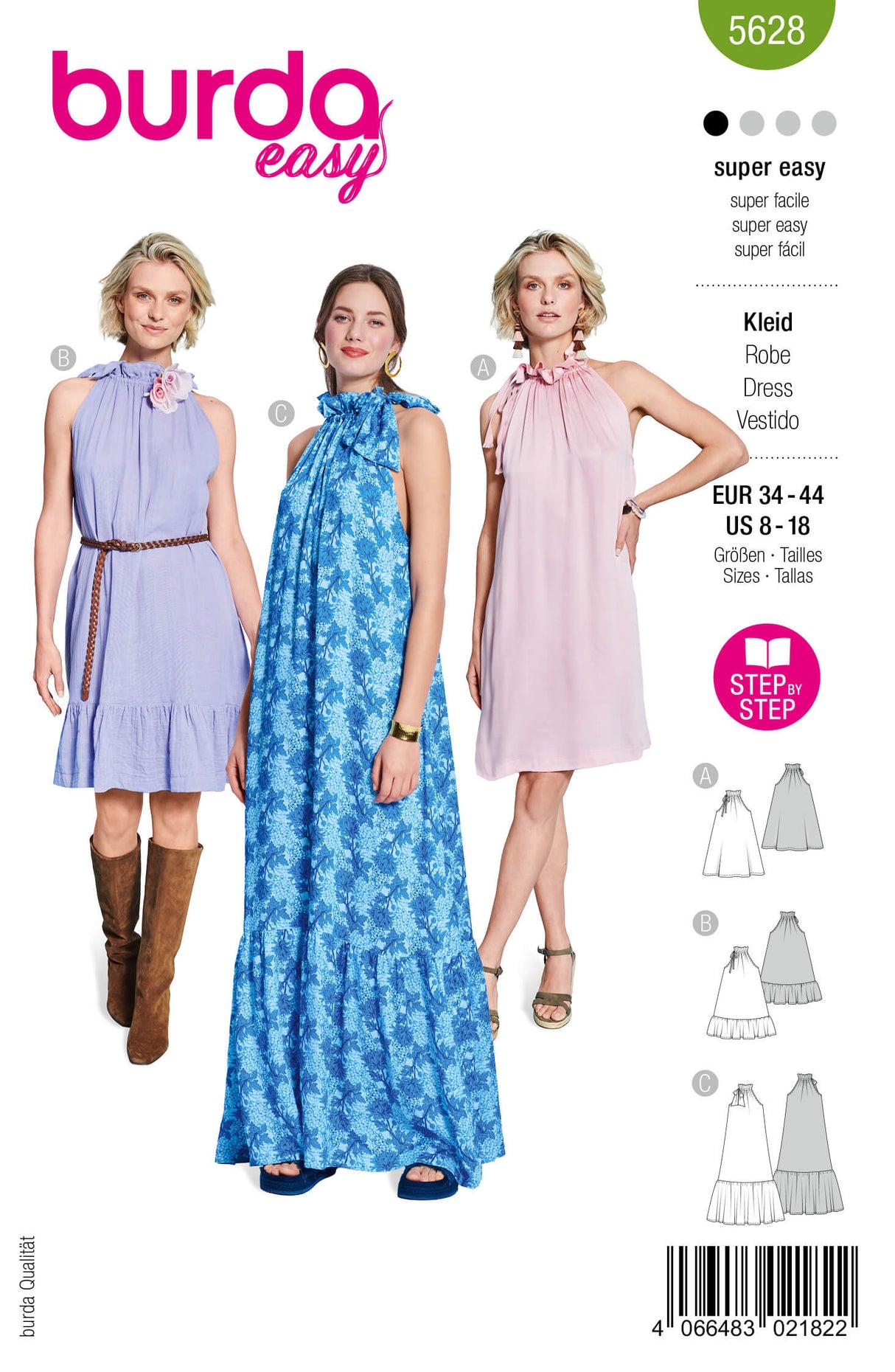 Patron Burda 5628 - Robe estivale nouée au col élégante et féminine