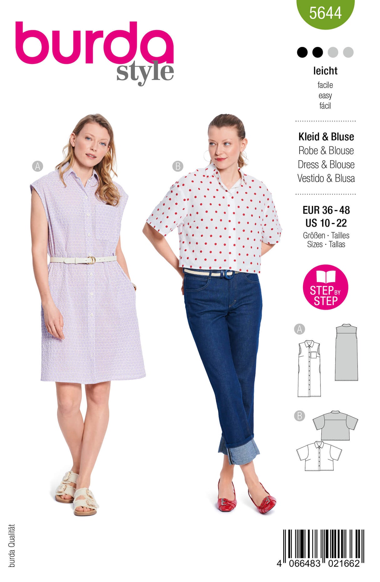 Patron Burda 5644 – Mini-robe chemise et blouse moderne à coudre