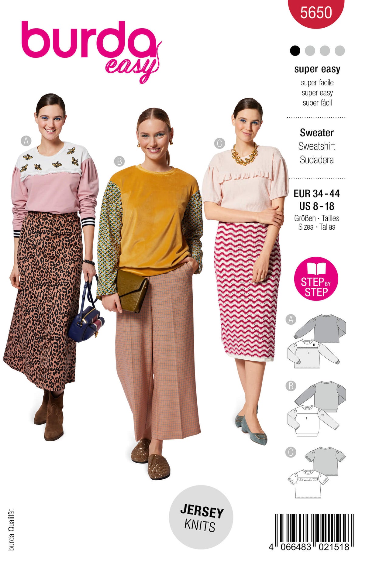 Patron Burda 5650 – Sweatshirts femme modernes et faciles à coudre