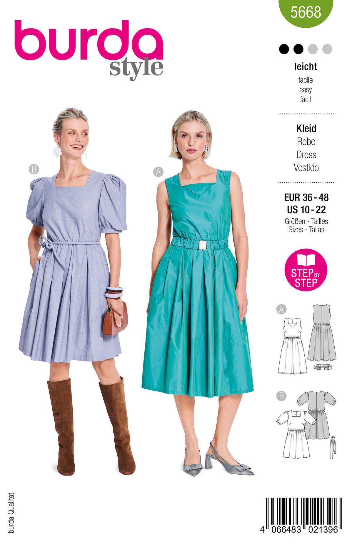 Patron Burda 5668 – Robes femme rétro à manches ballon